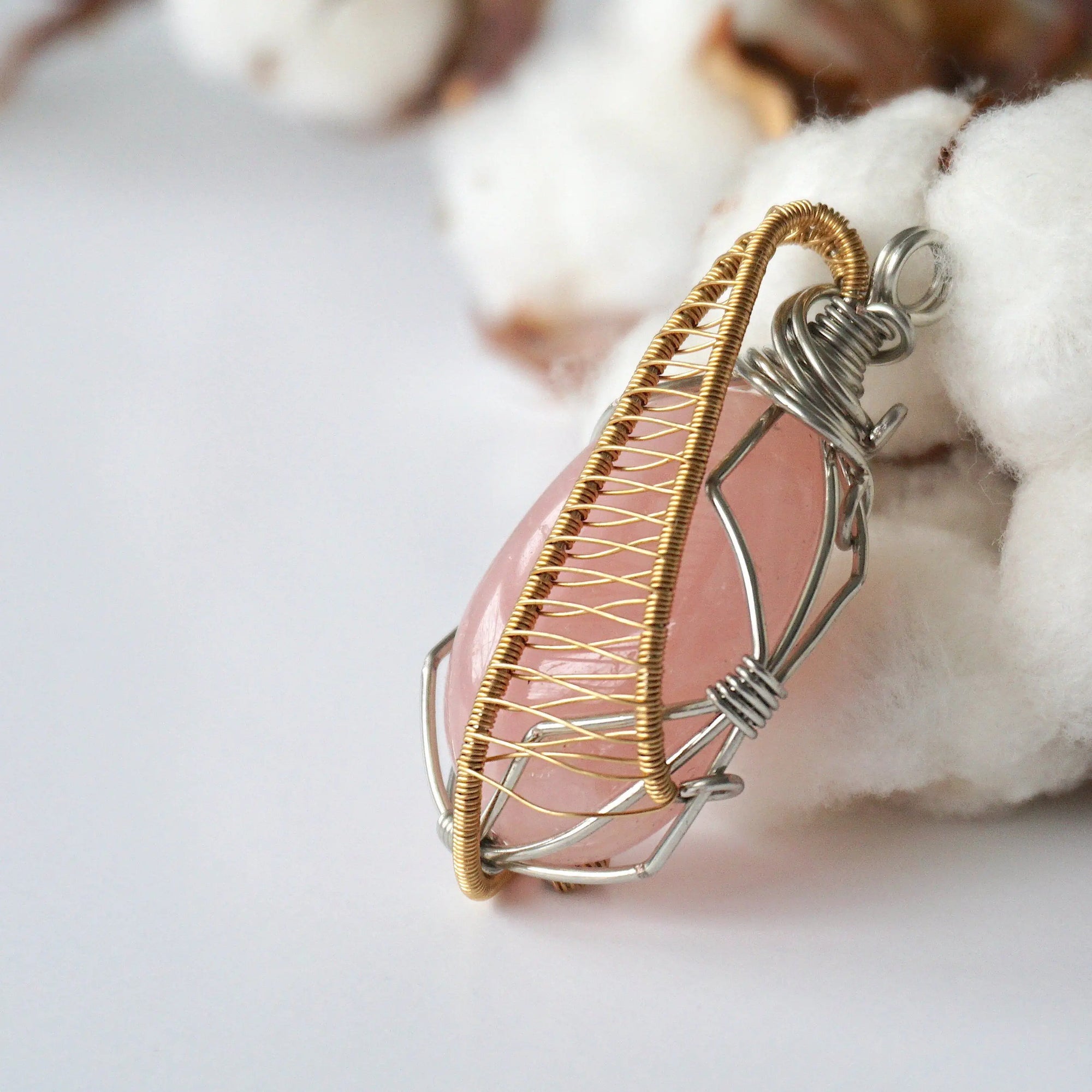 Gold Rose Quartz Crystal Necklace - White Gold/Gold Plated DesignsbyNatureGems