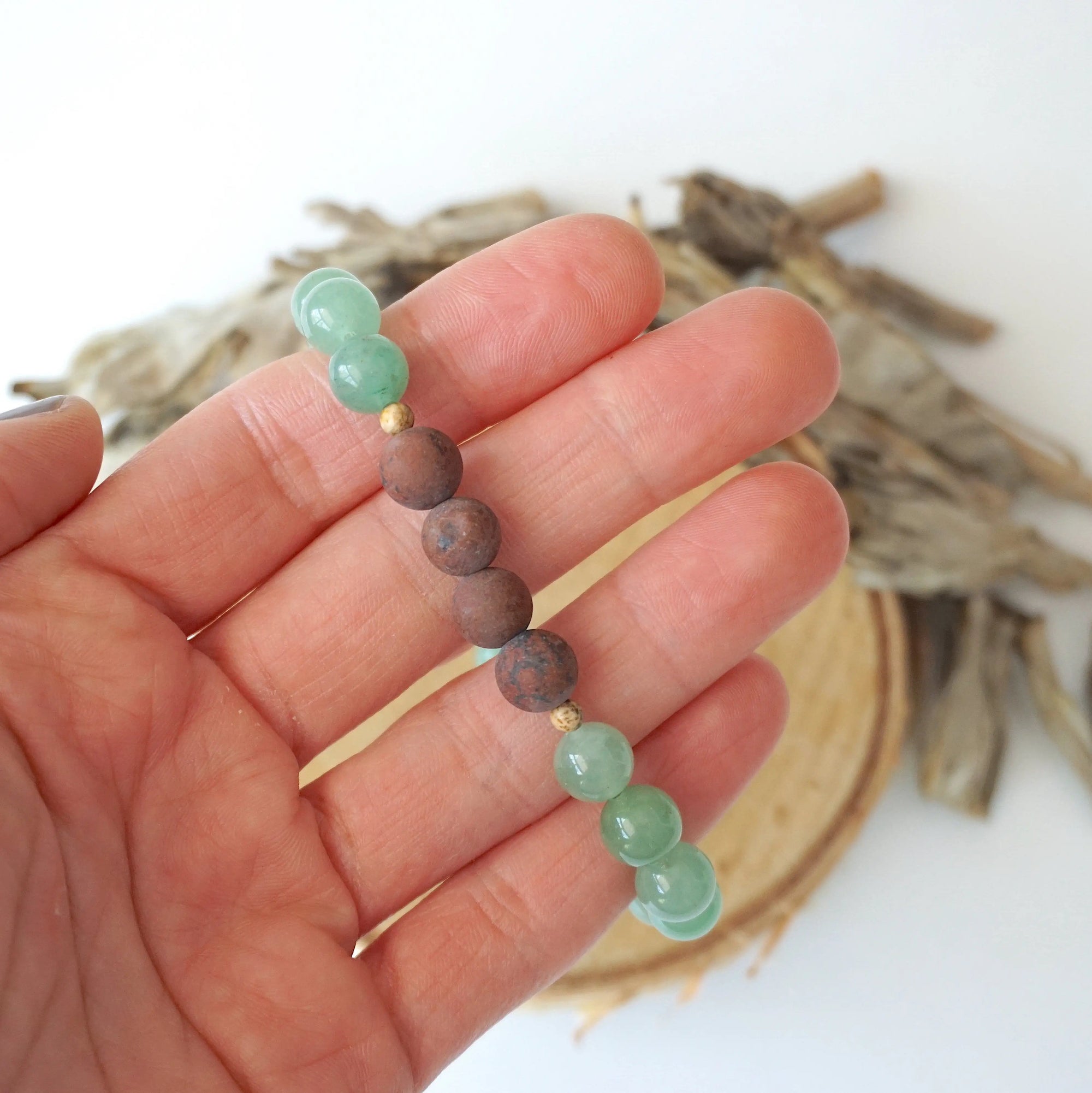 Green Aventurine and Mahogany Obsidian - Mala Bracelet DesignsbyNatureGems