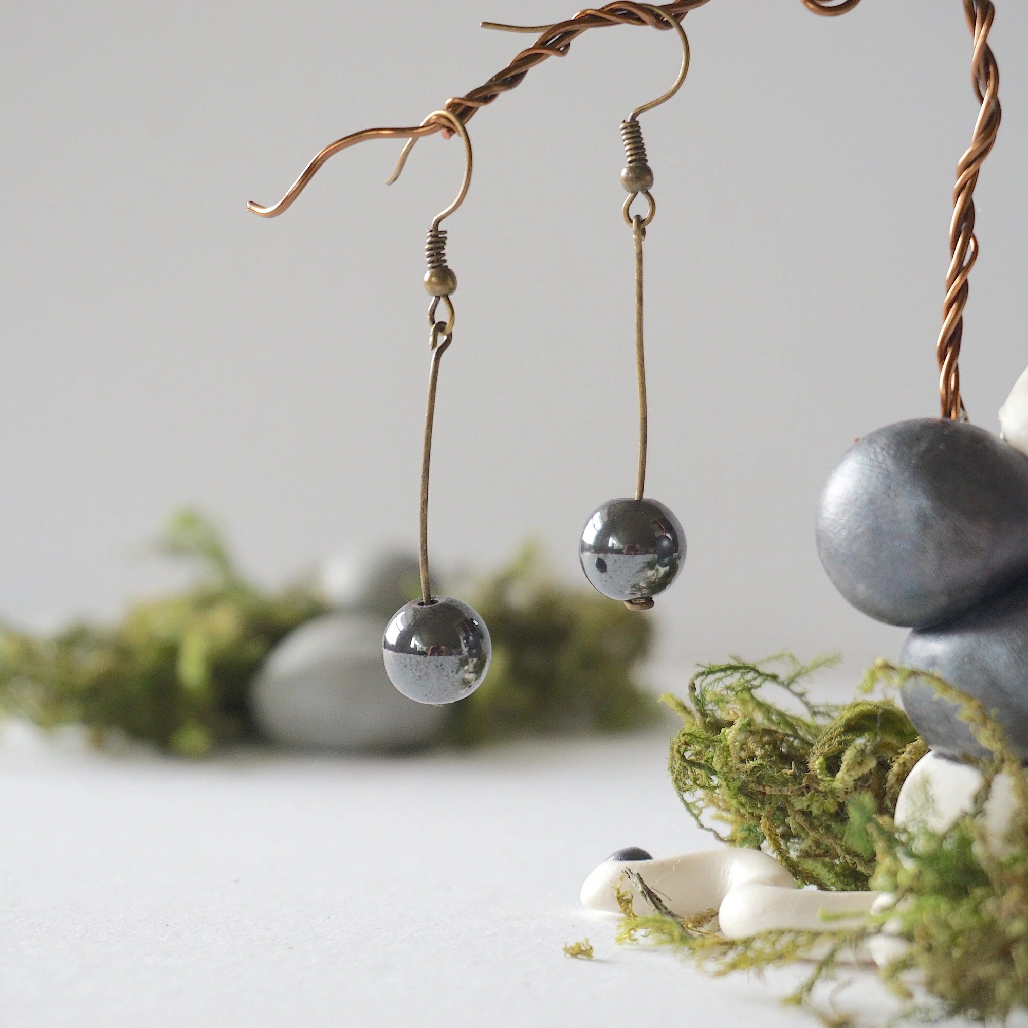 Hematite Crystal Drop Earrings in Antique Bronze Designs by Nature Gems