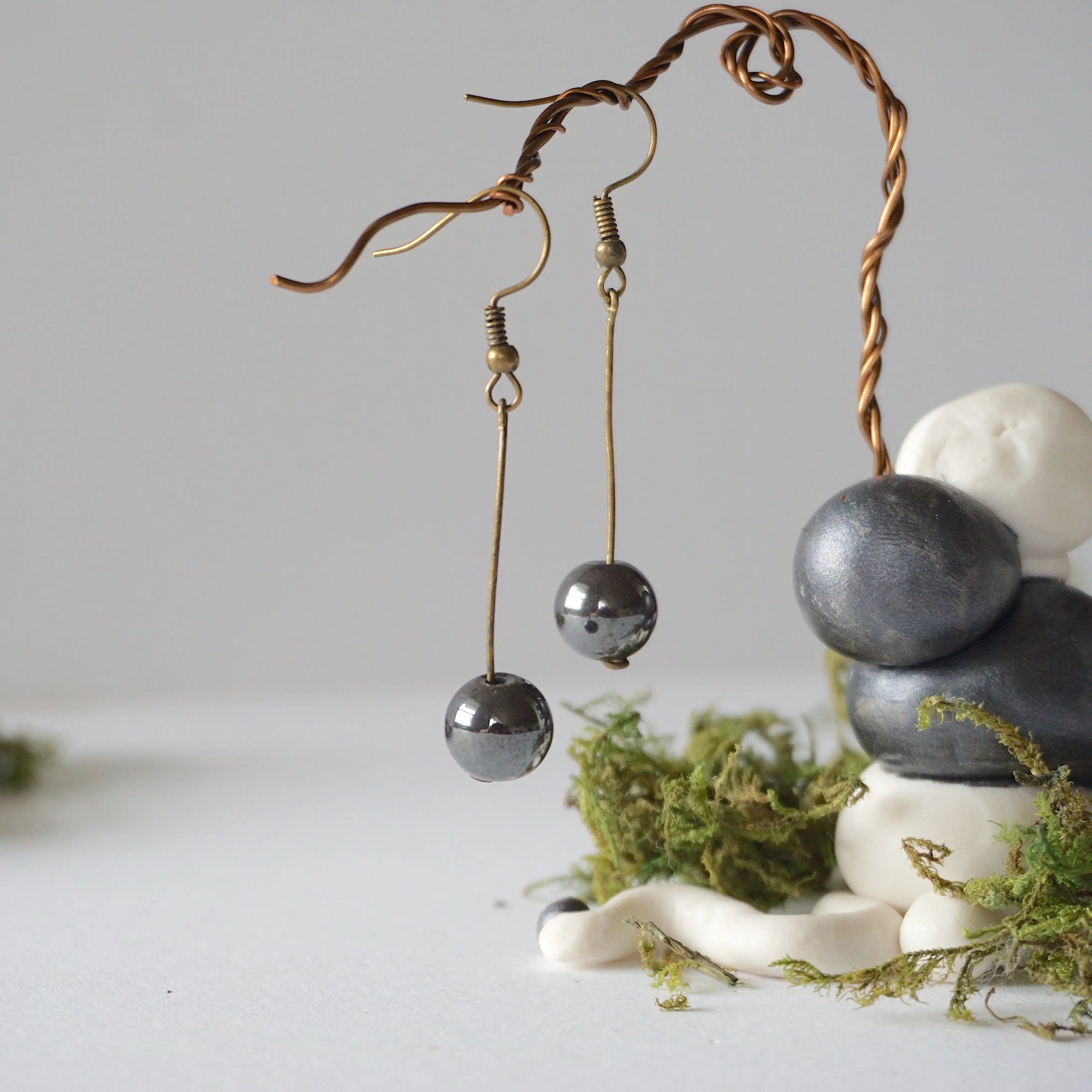 Hematite Crystal Drop Earrings in Antique Bronze Designs by Nature Gems