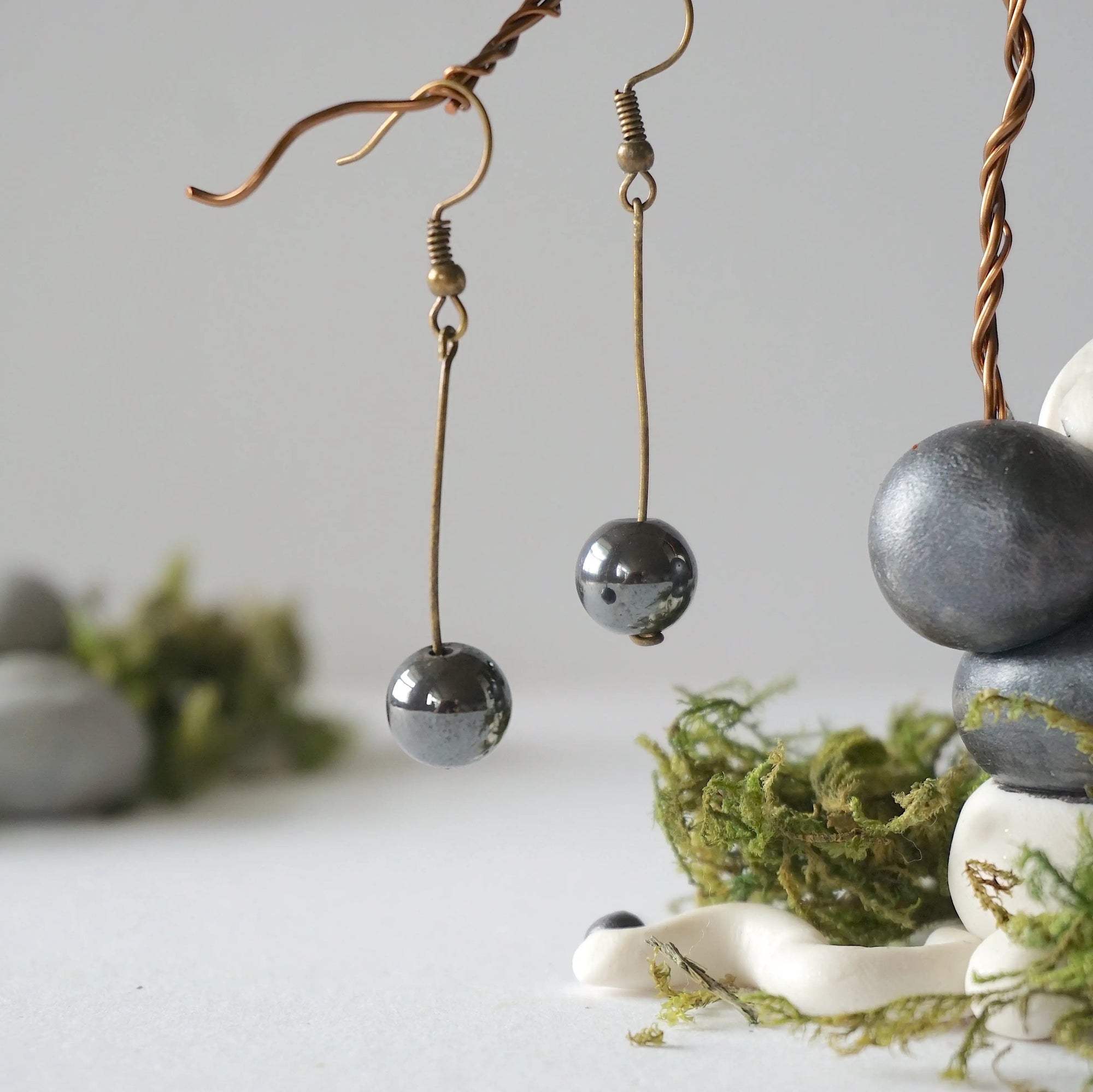 Hematite Crystal Drop Earrings in Antique Bronze Designs by Nature Gems