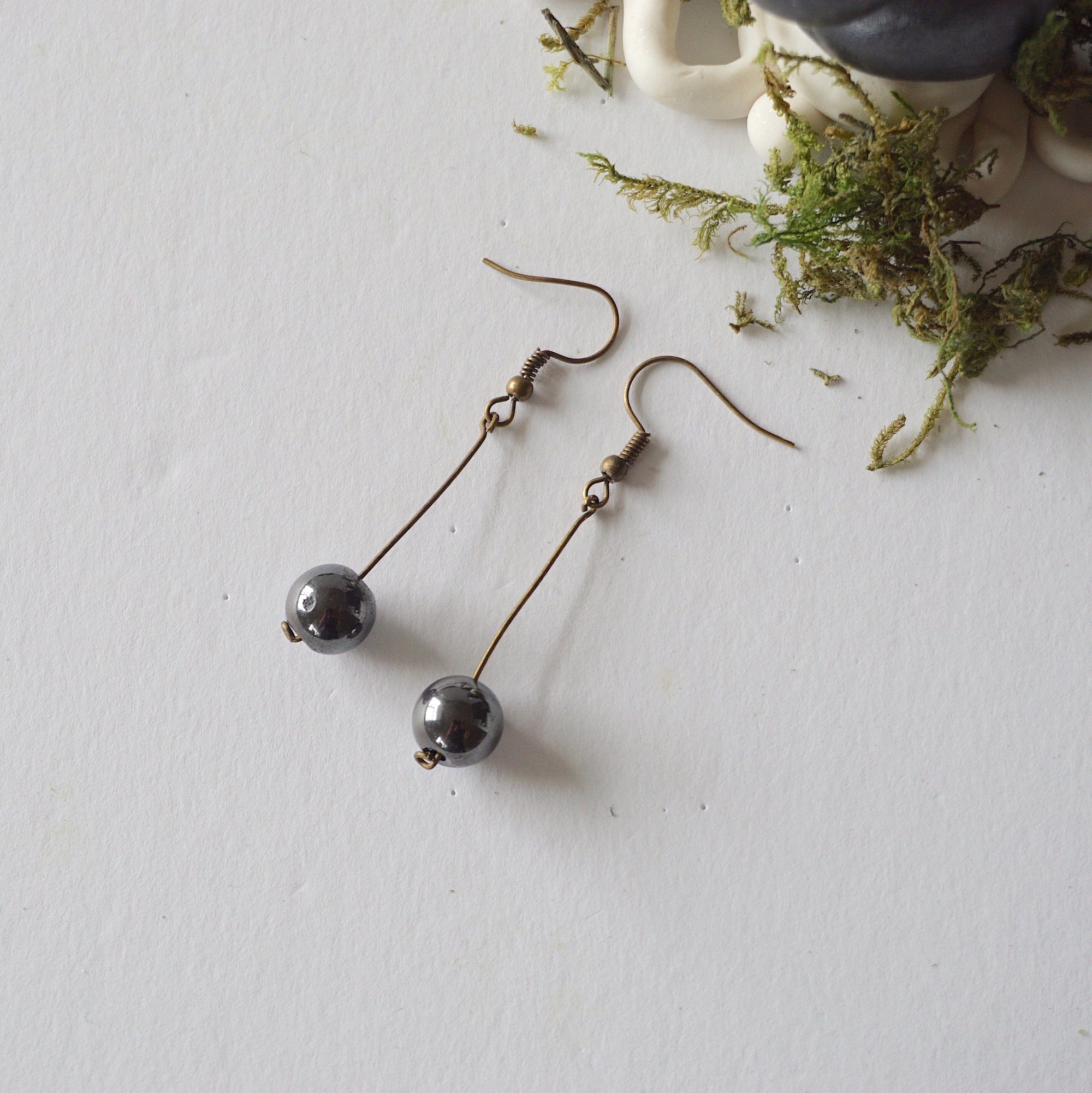 Hematite Crystal Drop Earrings in Antique Bronze Designs by Nature Gems