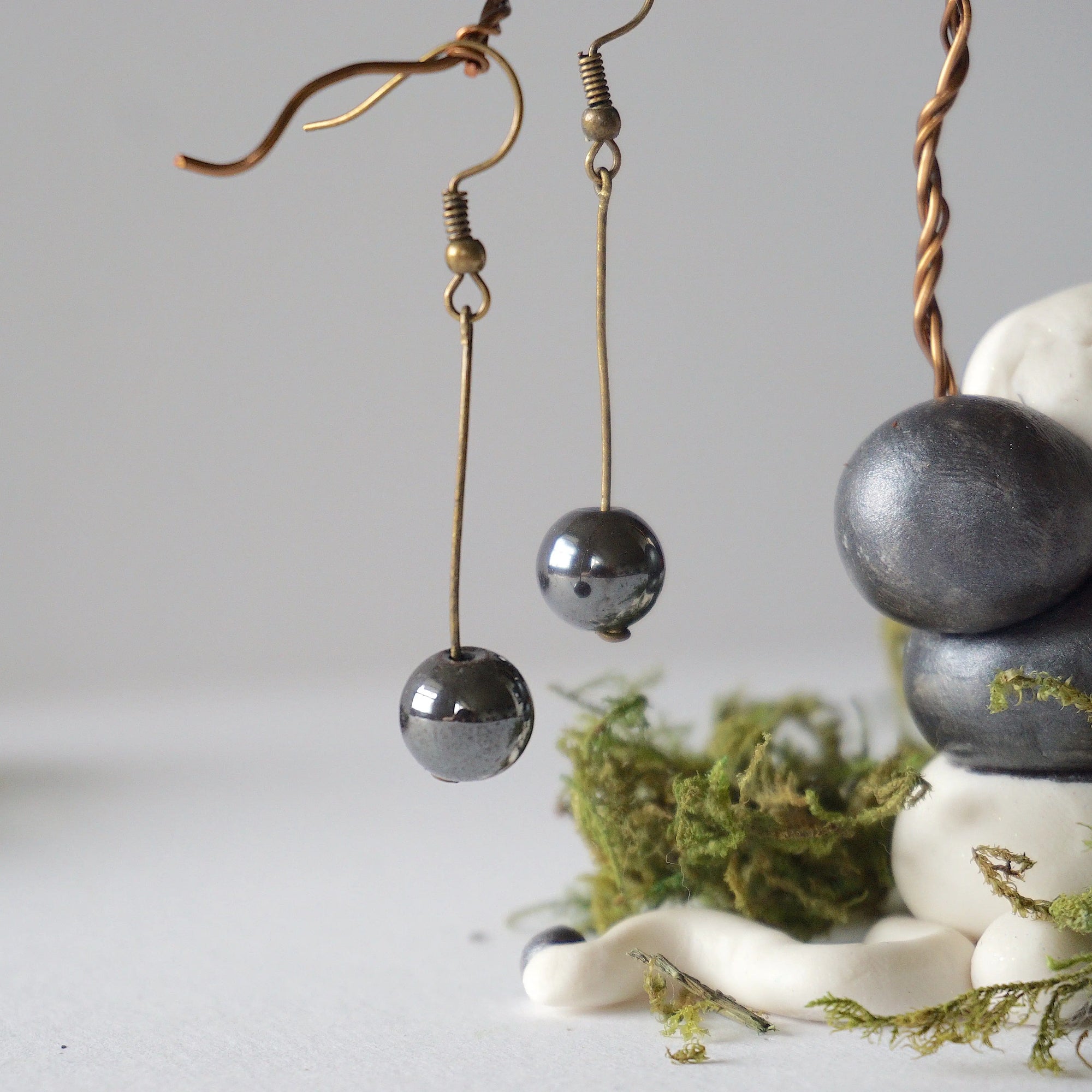 Hematite Crystal Drop Earrings in Antique Bronze Designs by Nature Gems