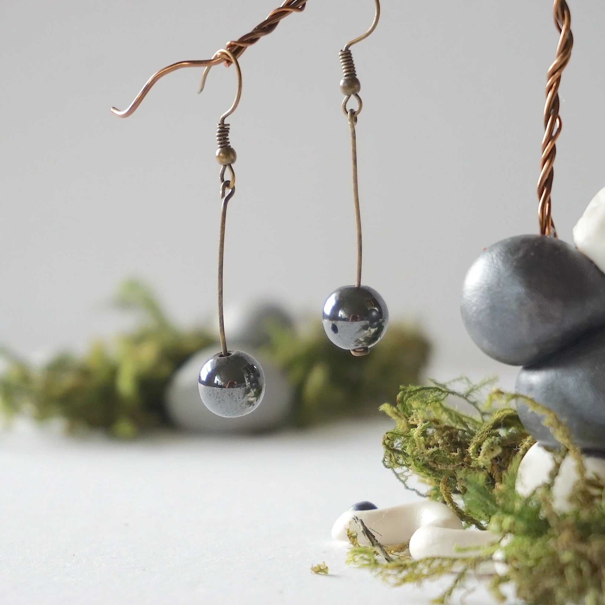 Hematite Crystal Drop Earrings in Antique Bronze Designs by Nature Gems