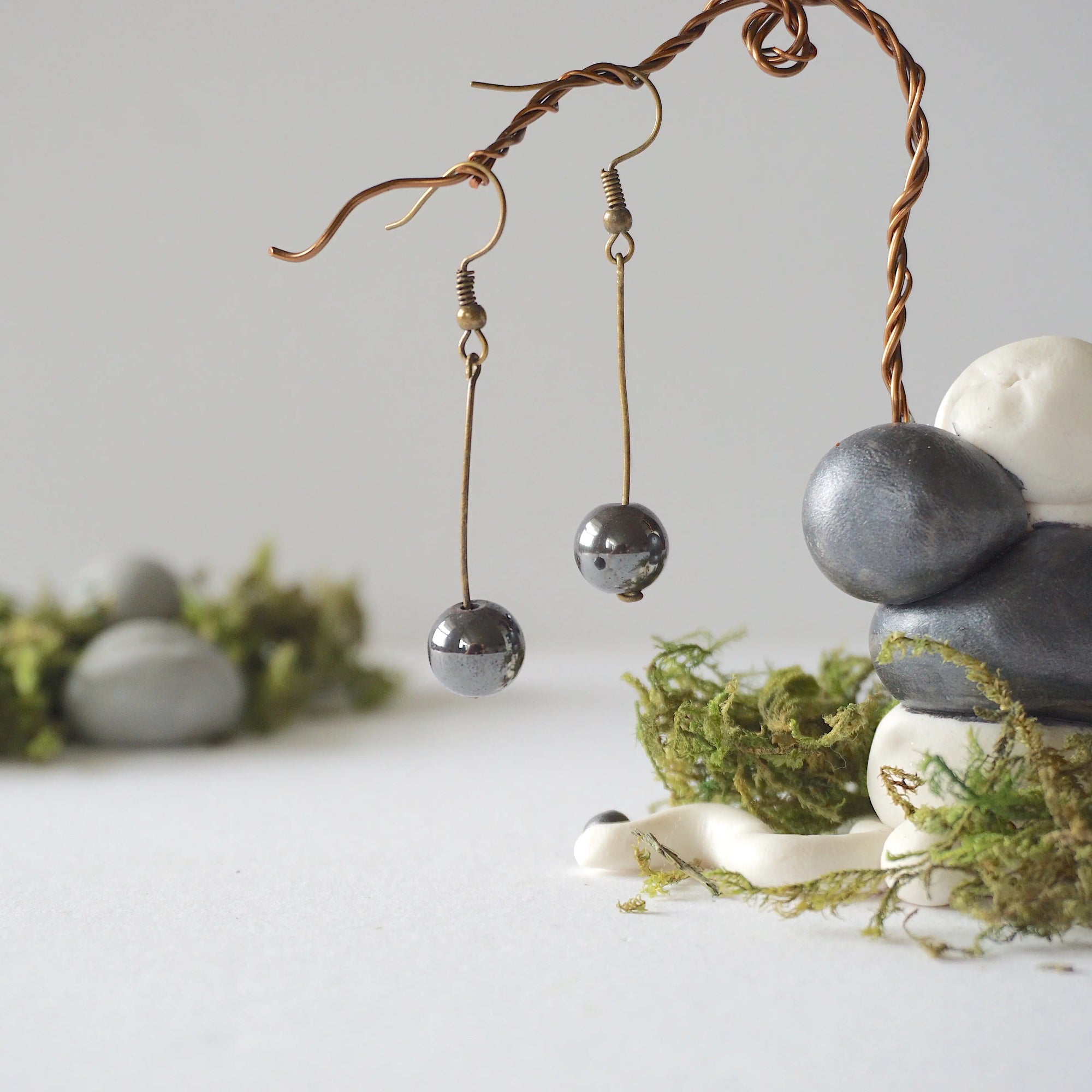 Hematite Crystal Drop Earrings in Antique Bronze Designs by Nature Gems