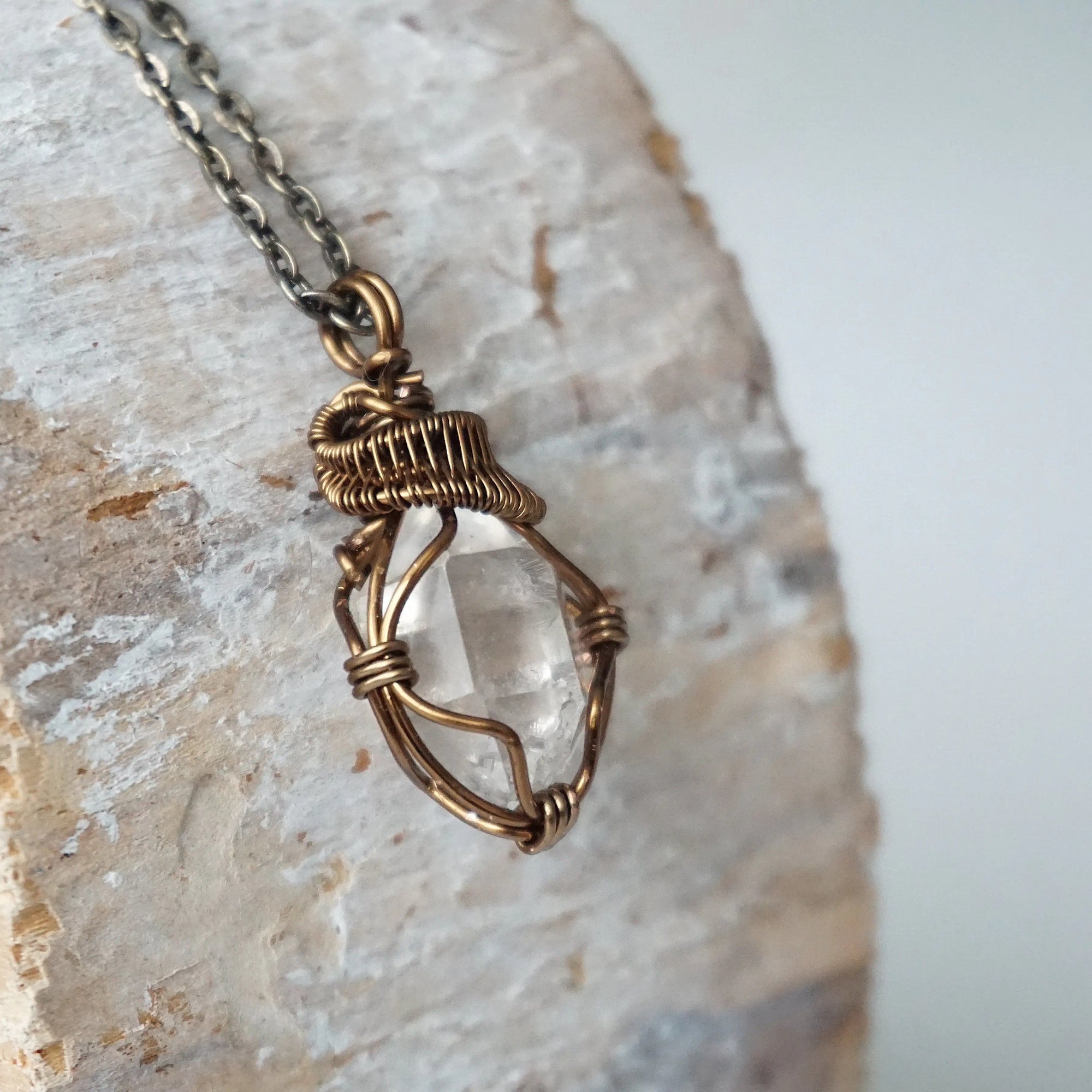 Herkimer Diamond Pendant - Antique Bronze Designs by Nature Gems