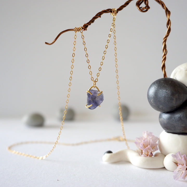 Iolite Sapphire 14K Gold Filled Huggie Charm Necklace Designs by Nature Gems