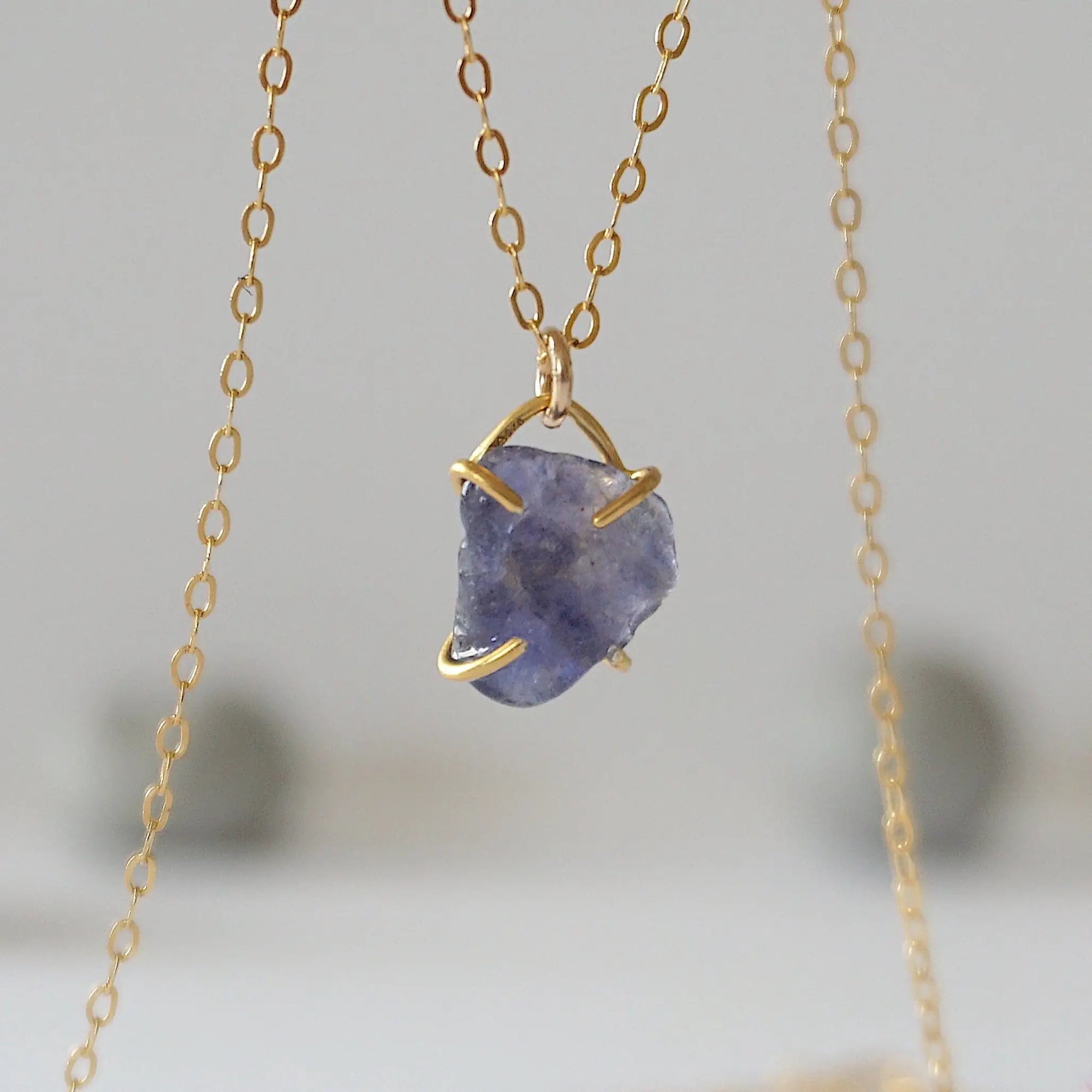 Iolite Sapphire 14K Gold Filled Huggie Charm Necklace Designs by Nature Gems