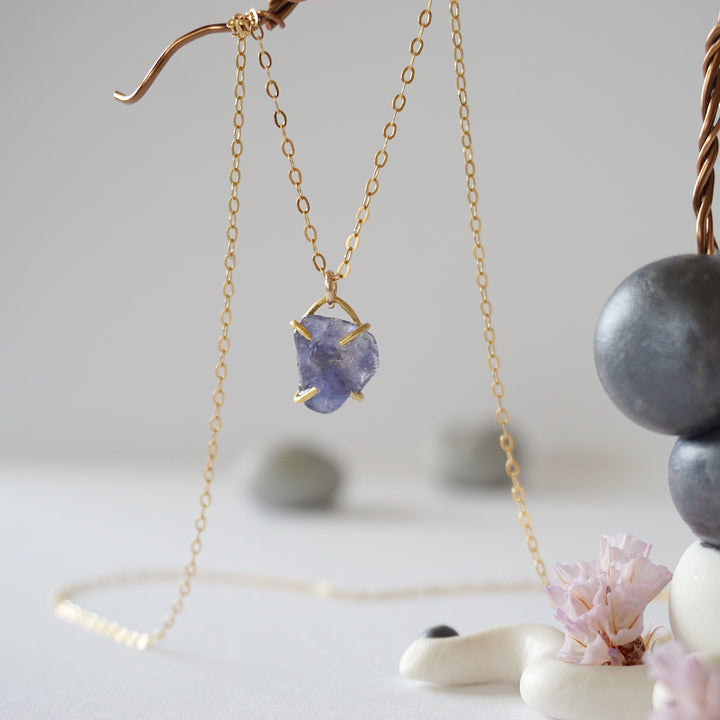 Iolite Sapphire 14K Gold Filled Huggie Charm Necklace Designs by Nature Gems