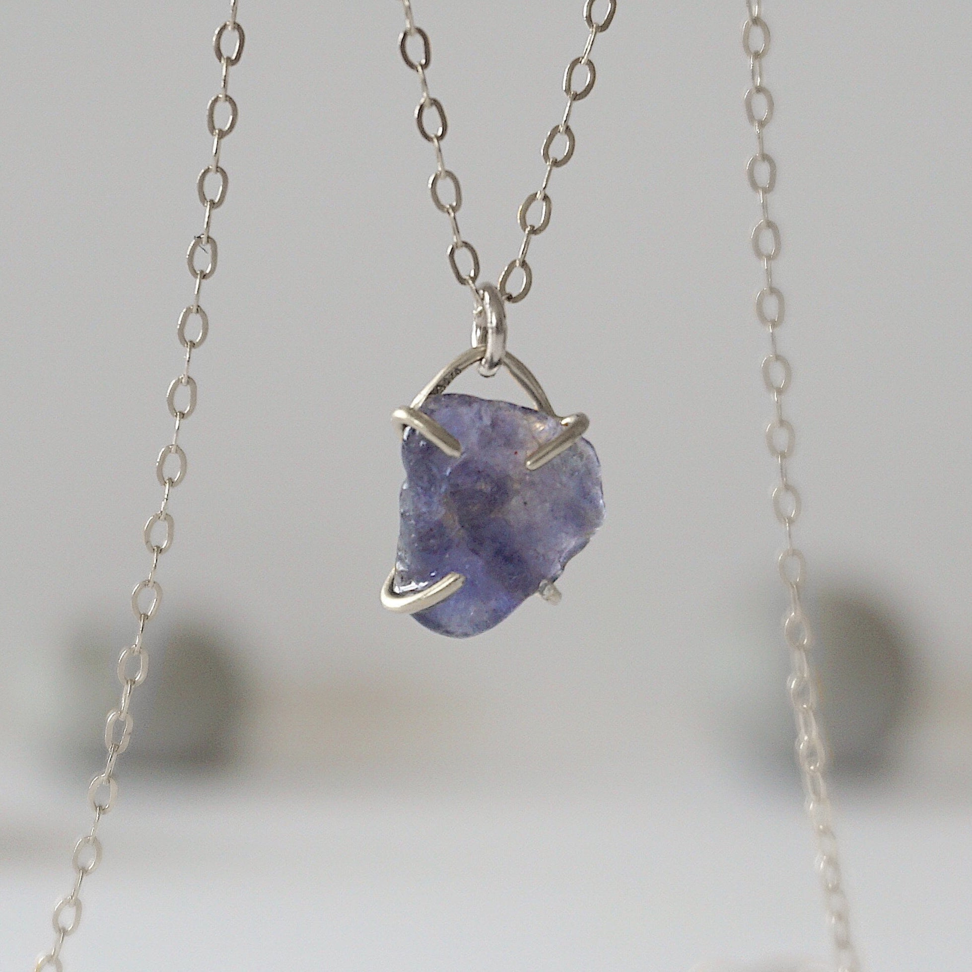 Iolite Sapphire Sterling Silver Huggie Charm Necklace Designs by Nature Gems