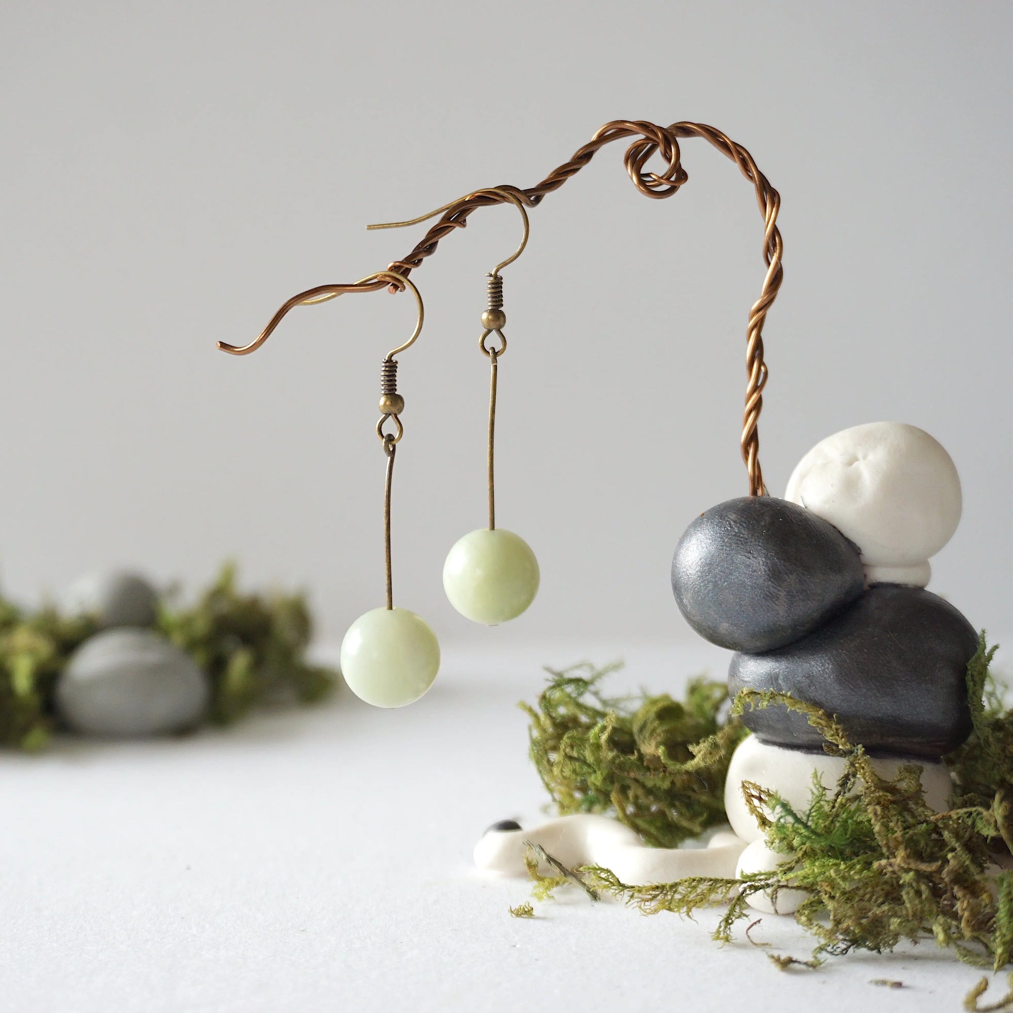 Jade Crystal Drop Earrings in Antique Bronze Designs by Nature Gems