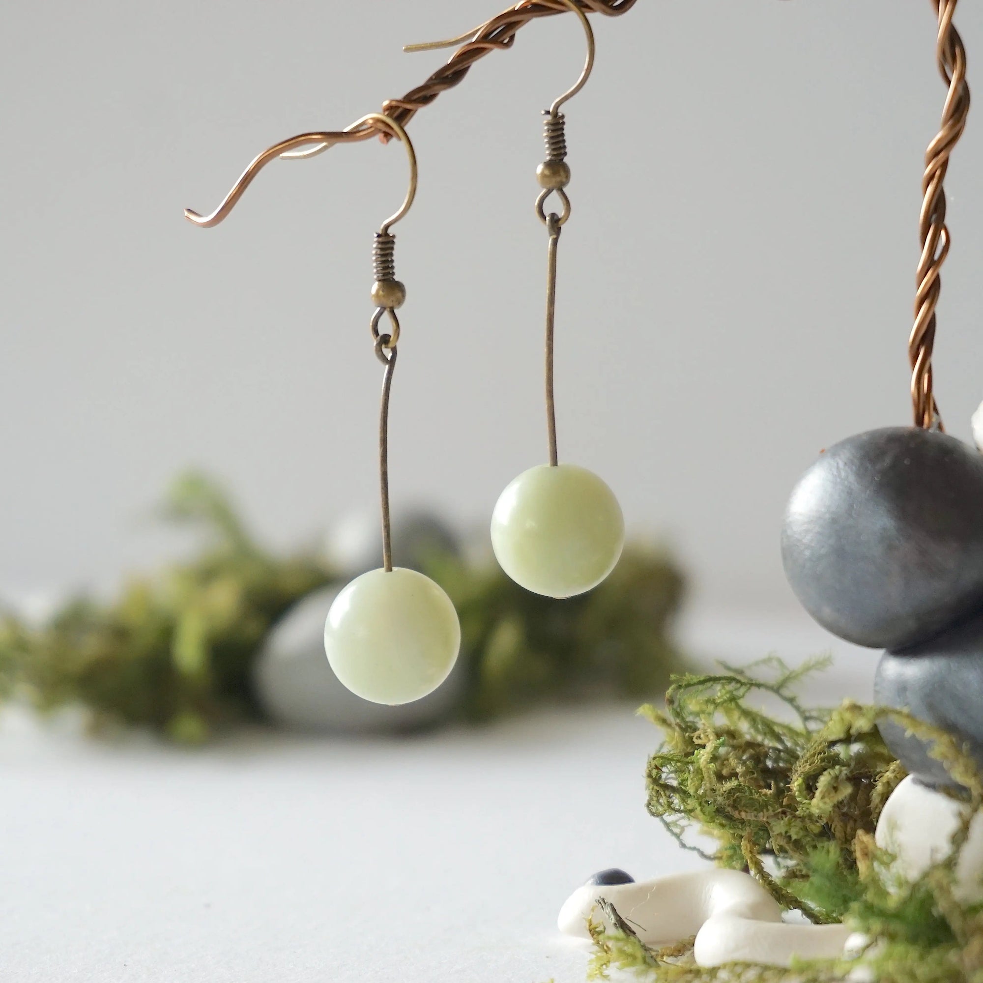 Jade Crystal Drop Earrings in Antique Bronze Designs by Nature Gems