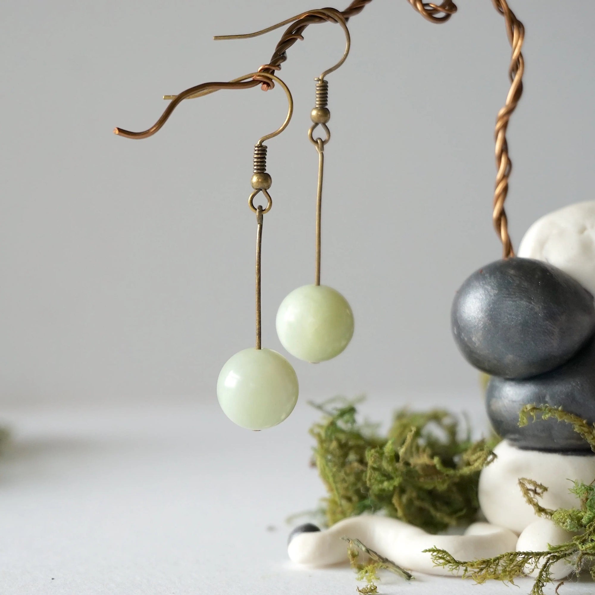 Jade Crystal Drop Earrings in Antique Bronze Designs by Nature Gems