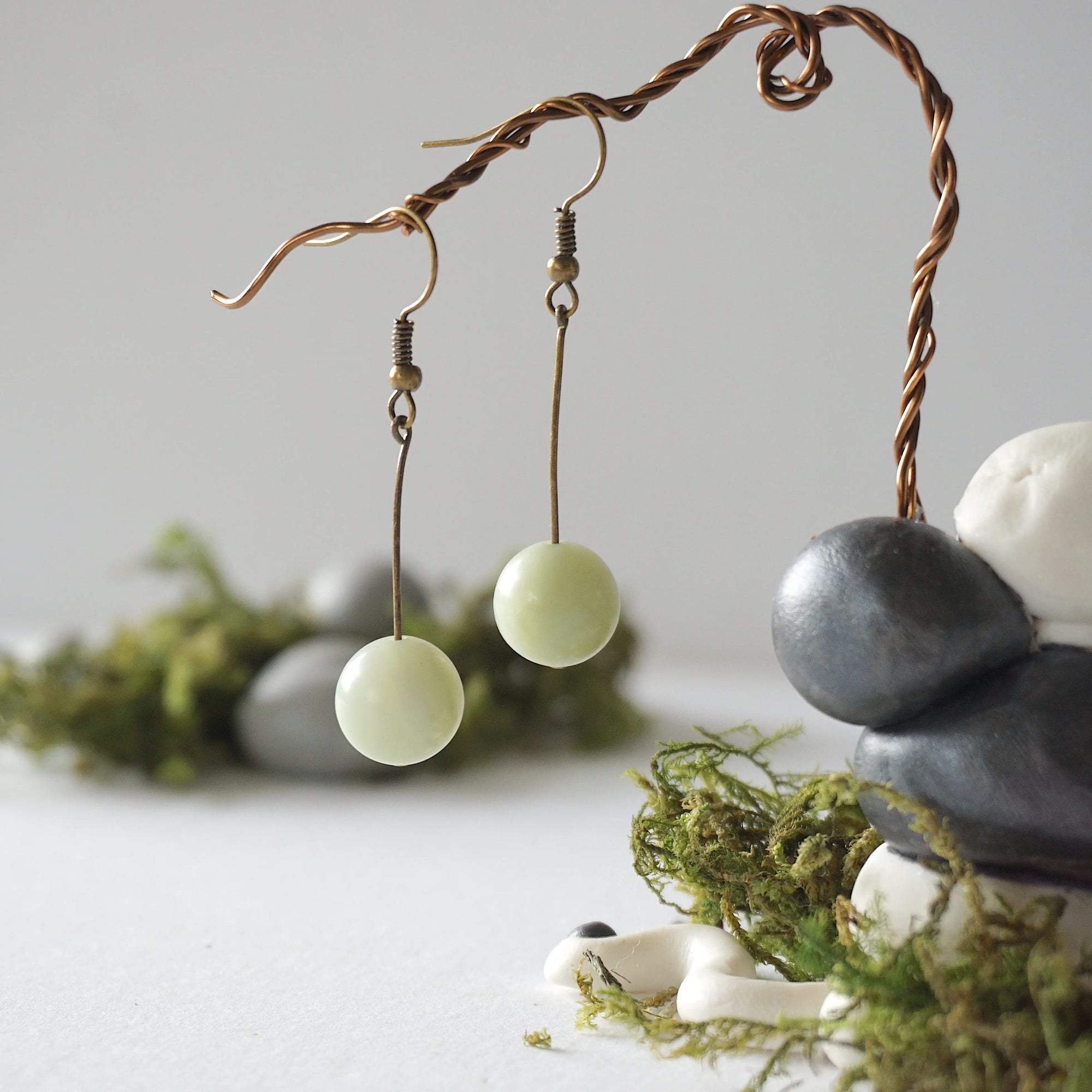 Jade Crystal Drop Earrings in Antique Bronze Designs by Nature Gems