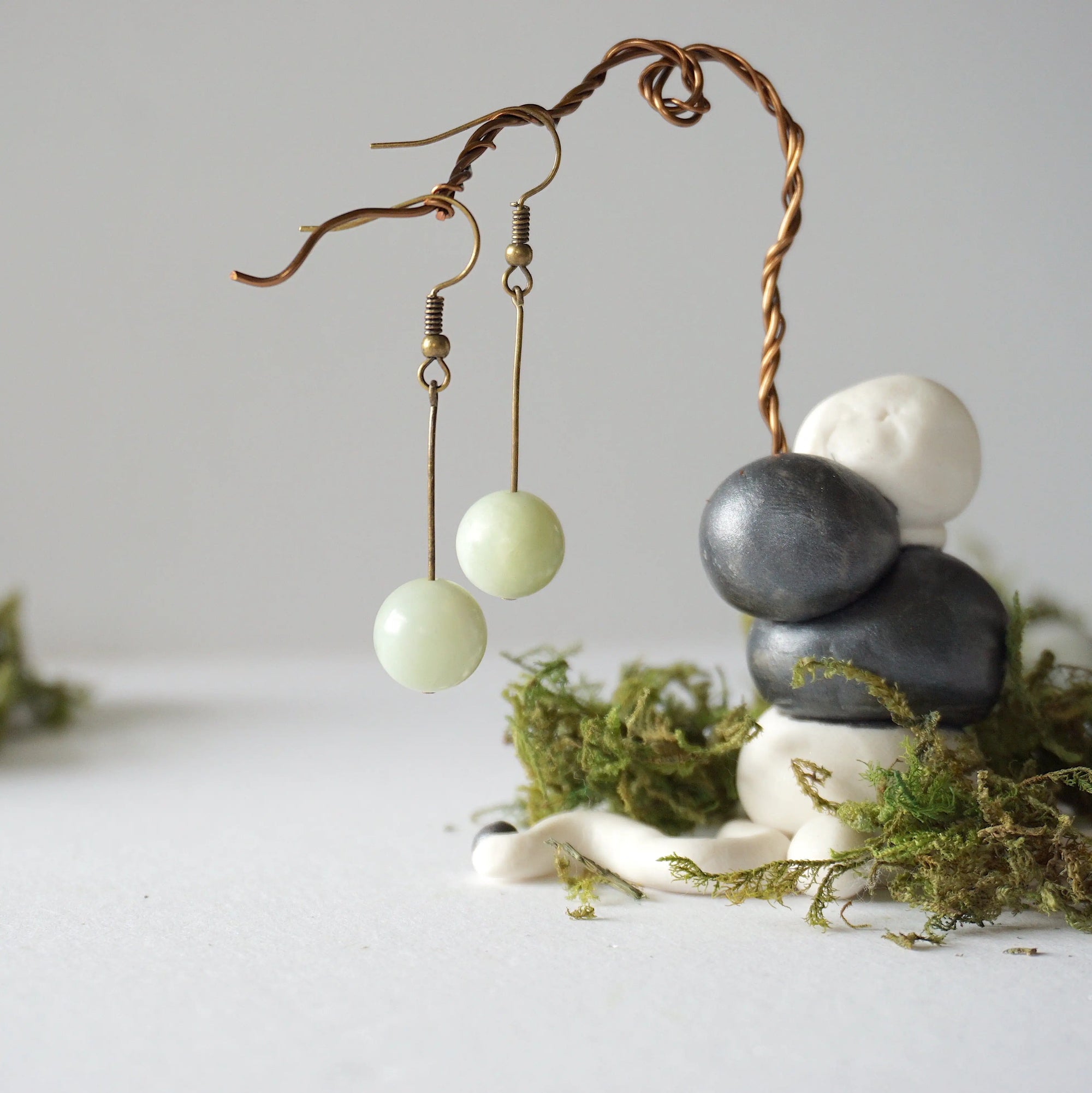 Jade Crystal Drop Earrings in Antique Bronze Designs by Nature Gems