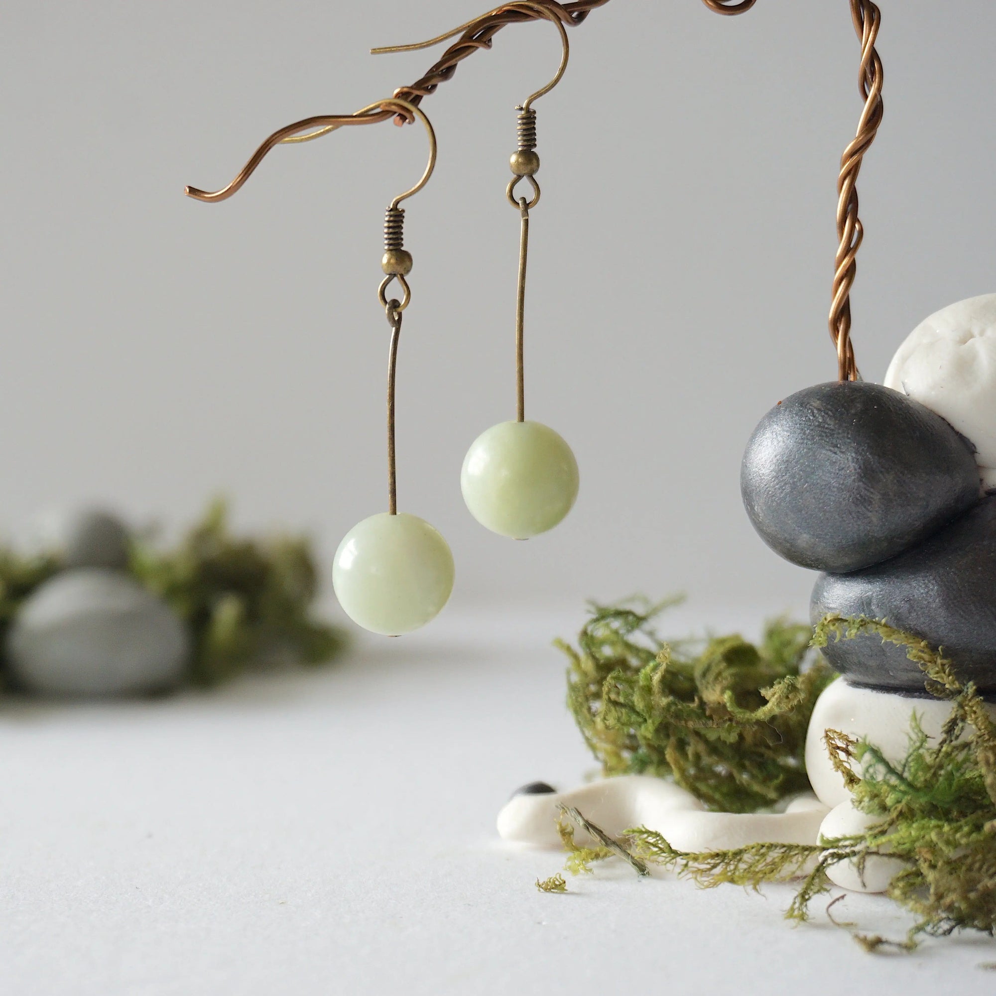 Jade Crystal Drop Earrings in Antique Bronze Designs by Nature Gems