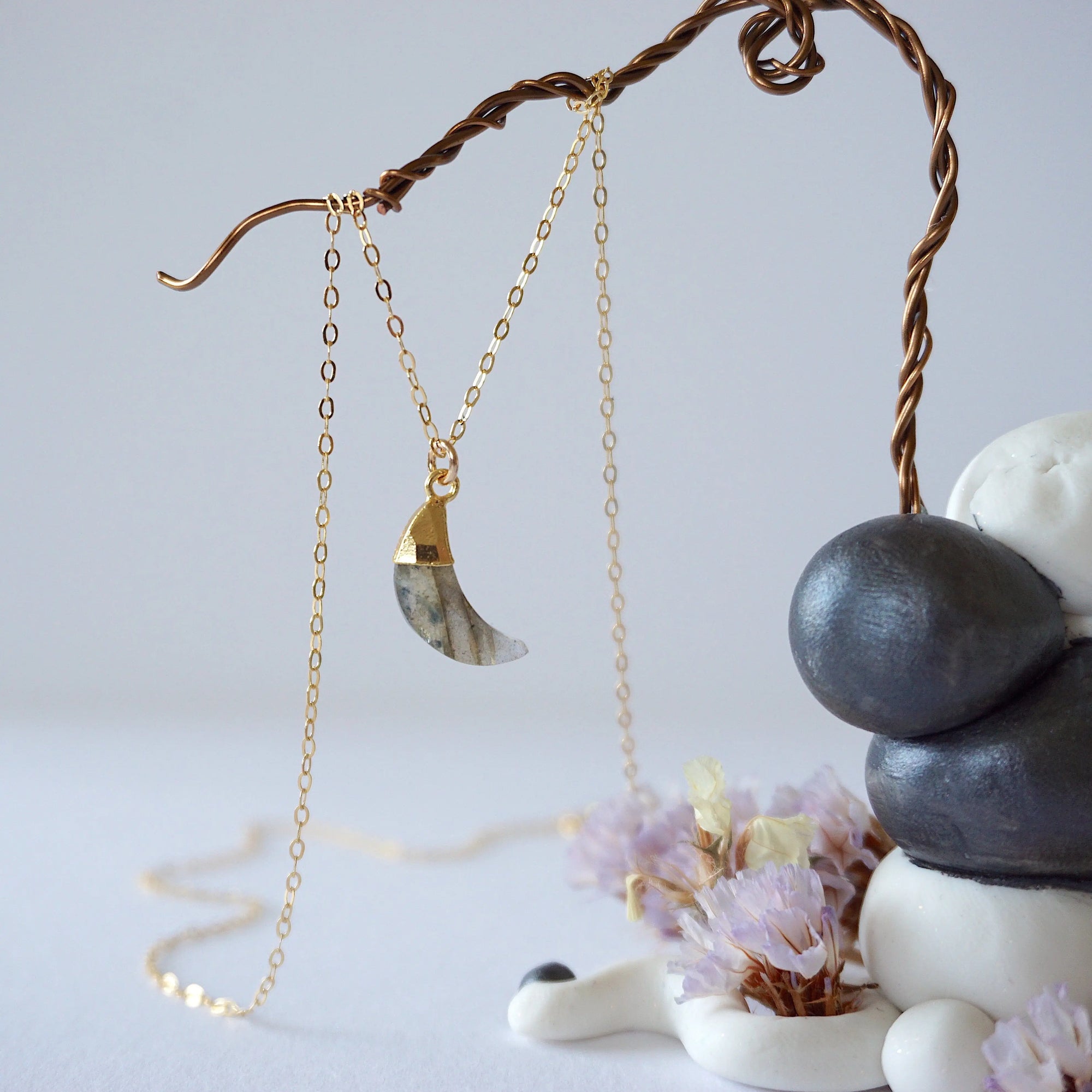 Labradorite 14K Gold Moon Charm Necklace Designs by Nature Gems