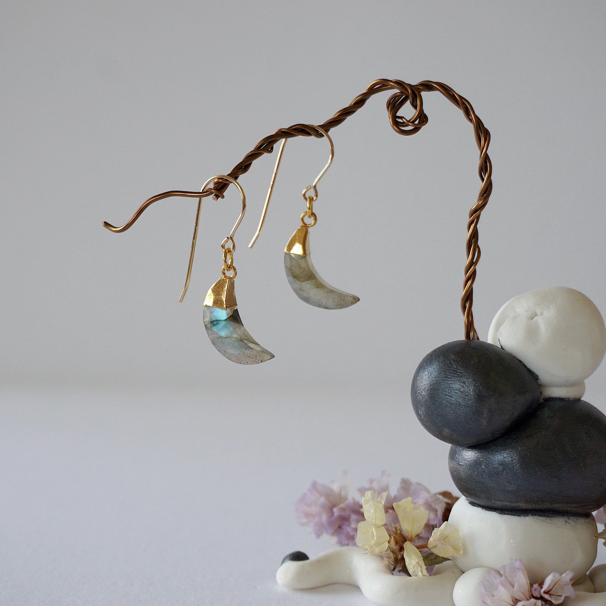 Labradorite 14K Gold Moon Earring Designs by Nature Gems