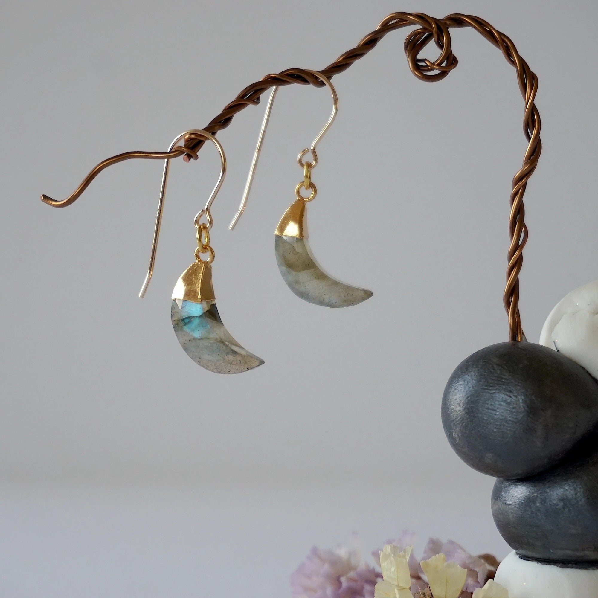 Labradorite 14K Gold Moon Earring Designs by Nature Gems