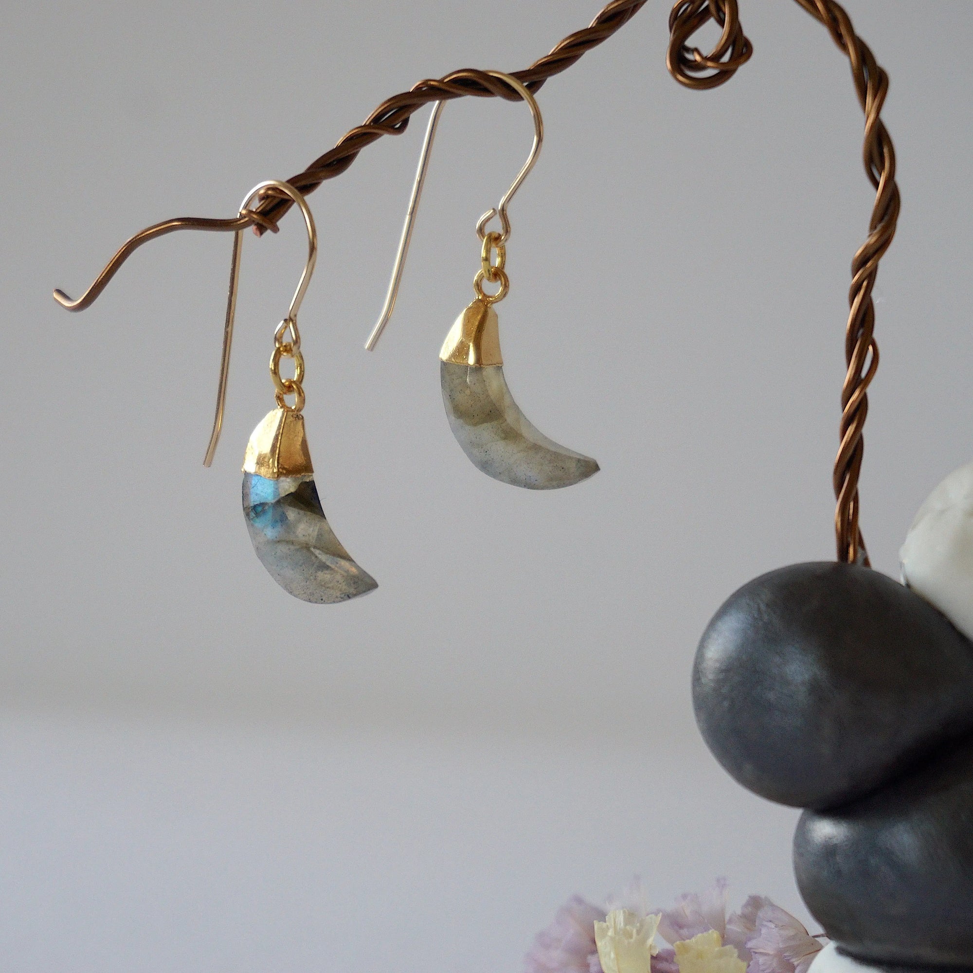 Labradorite 14K Gold Moon Earring Designs by Nature Gems