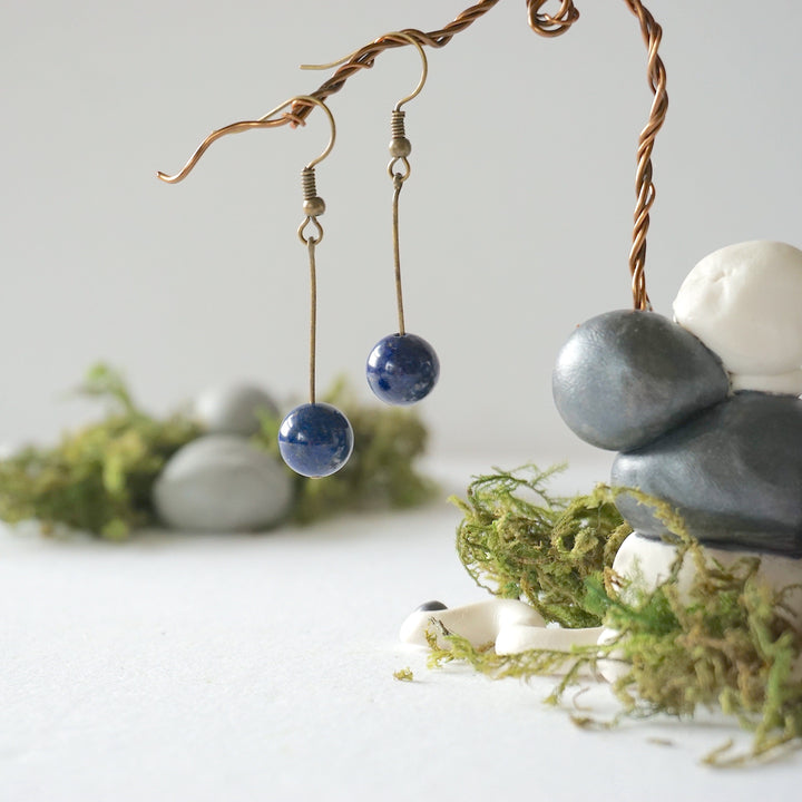 Lapis Lazuli Crystal Drop Earrings in Antique Bronze Designs by Nature Gems