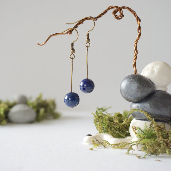 Lapis Lazuli Crystal Drop Earrings in Antique Bronze Designs by Nature Gems