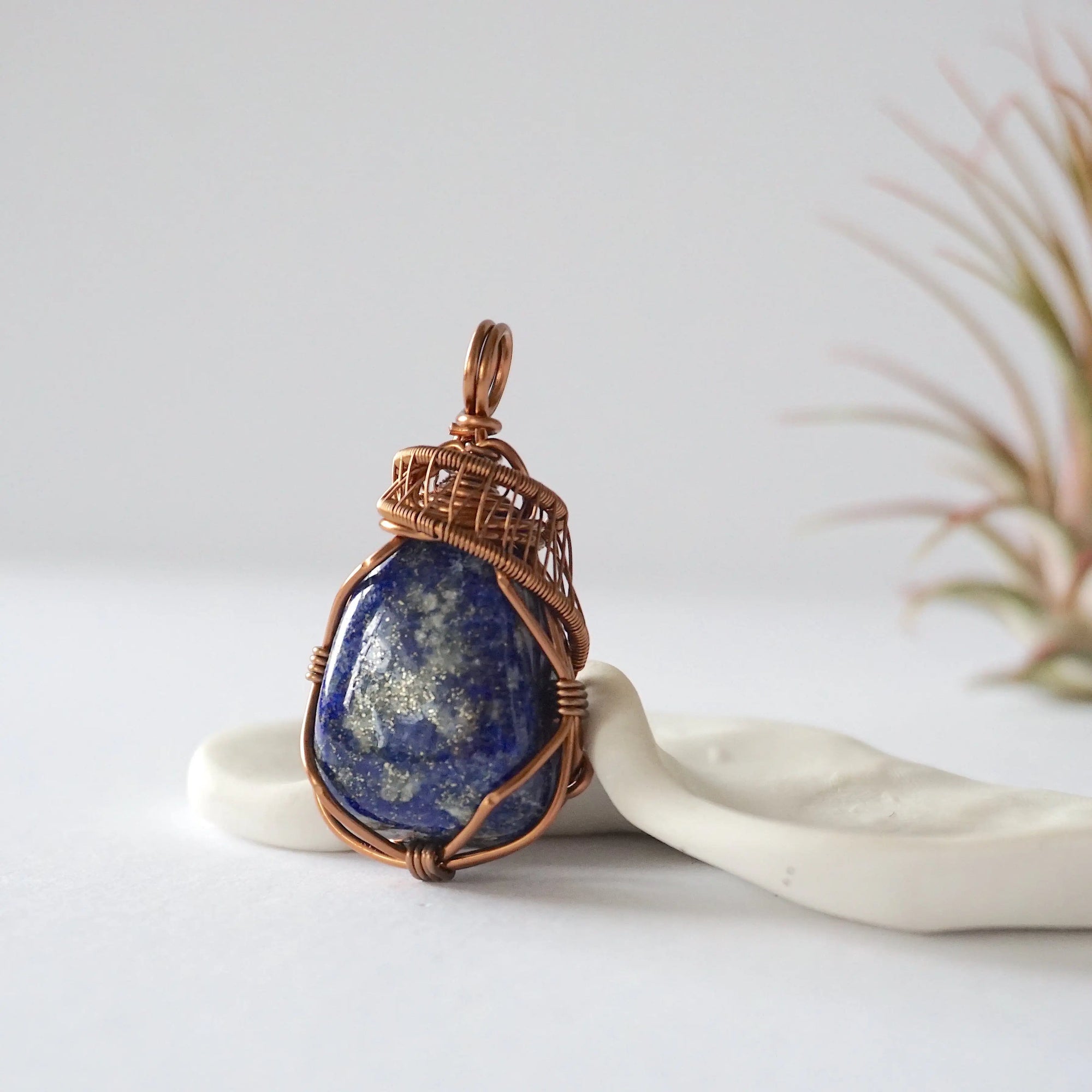 Lapis Lazuli Crystal Necklace - Antique Bronze Wire Wrapped Pendant DesignsbyNatureGems