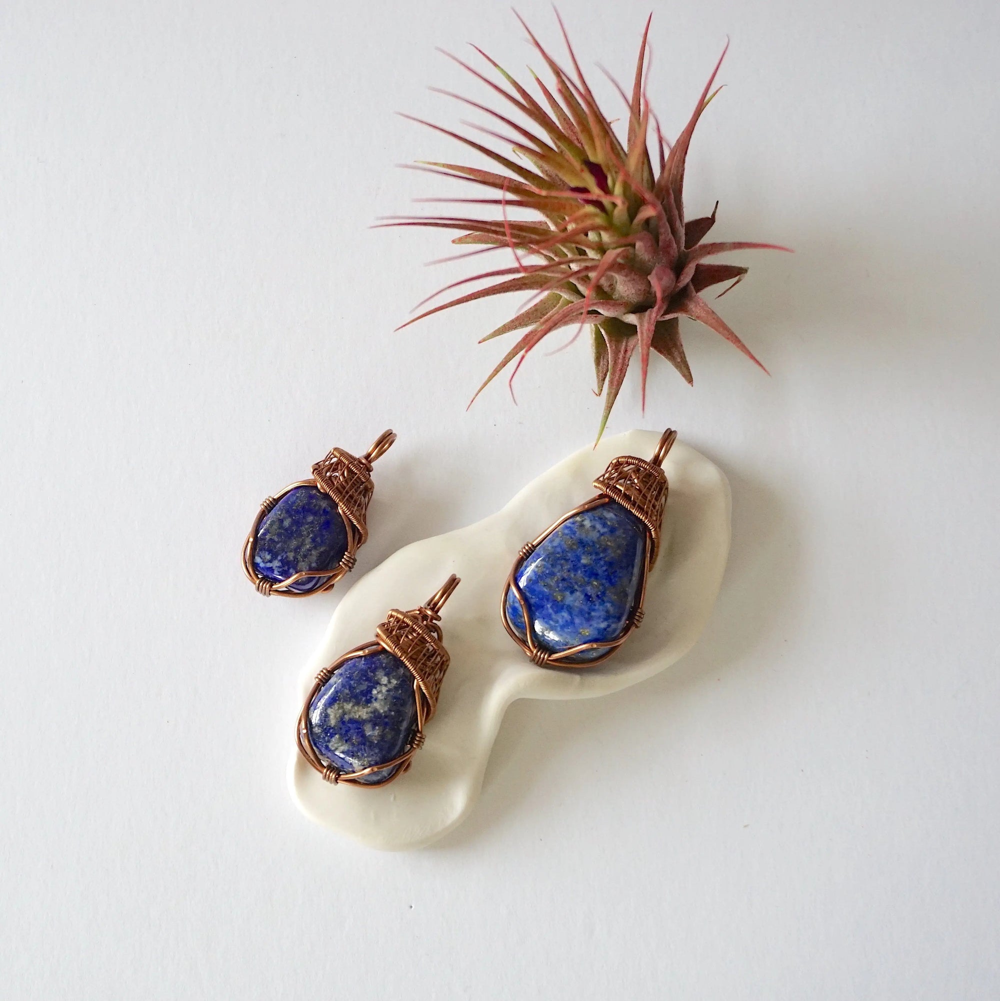 Lapis Lazuli Crystal Necklace - Antique Bronze Wire Wrapped Pendant DesignsbyNatureGems