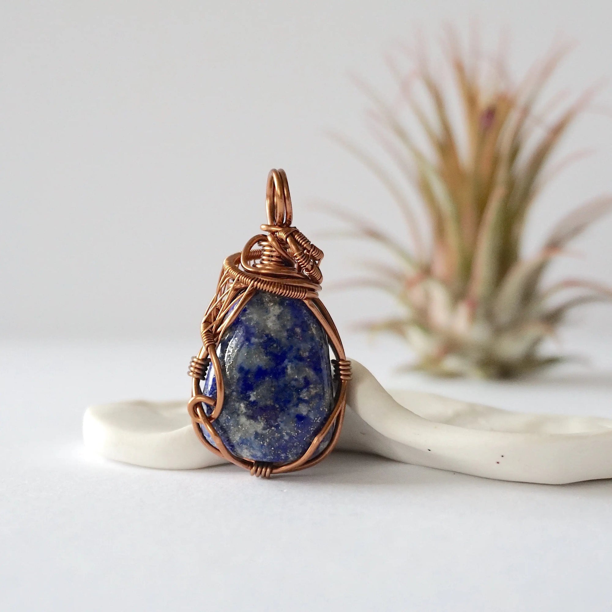 Lapis Lazuli Crystal Necklace - Antique Bronze Wire Wrapped Pendant DesignsbyNatureGems