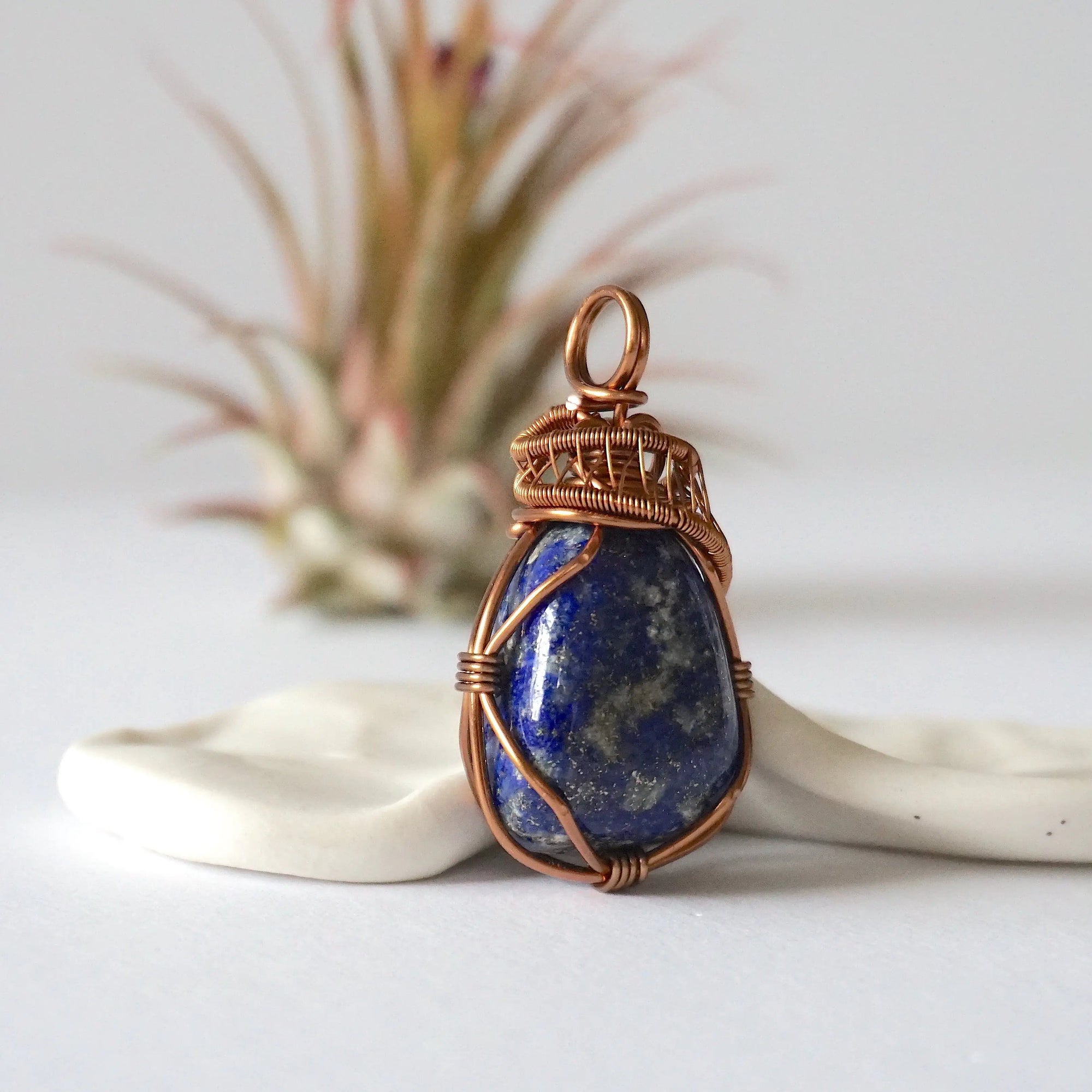 Lapis Lazuli Crystal Necklace - Antique Bronze Wire Wrapped Pendant DesignsbyNatureGems