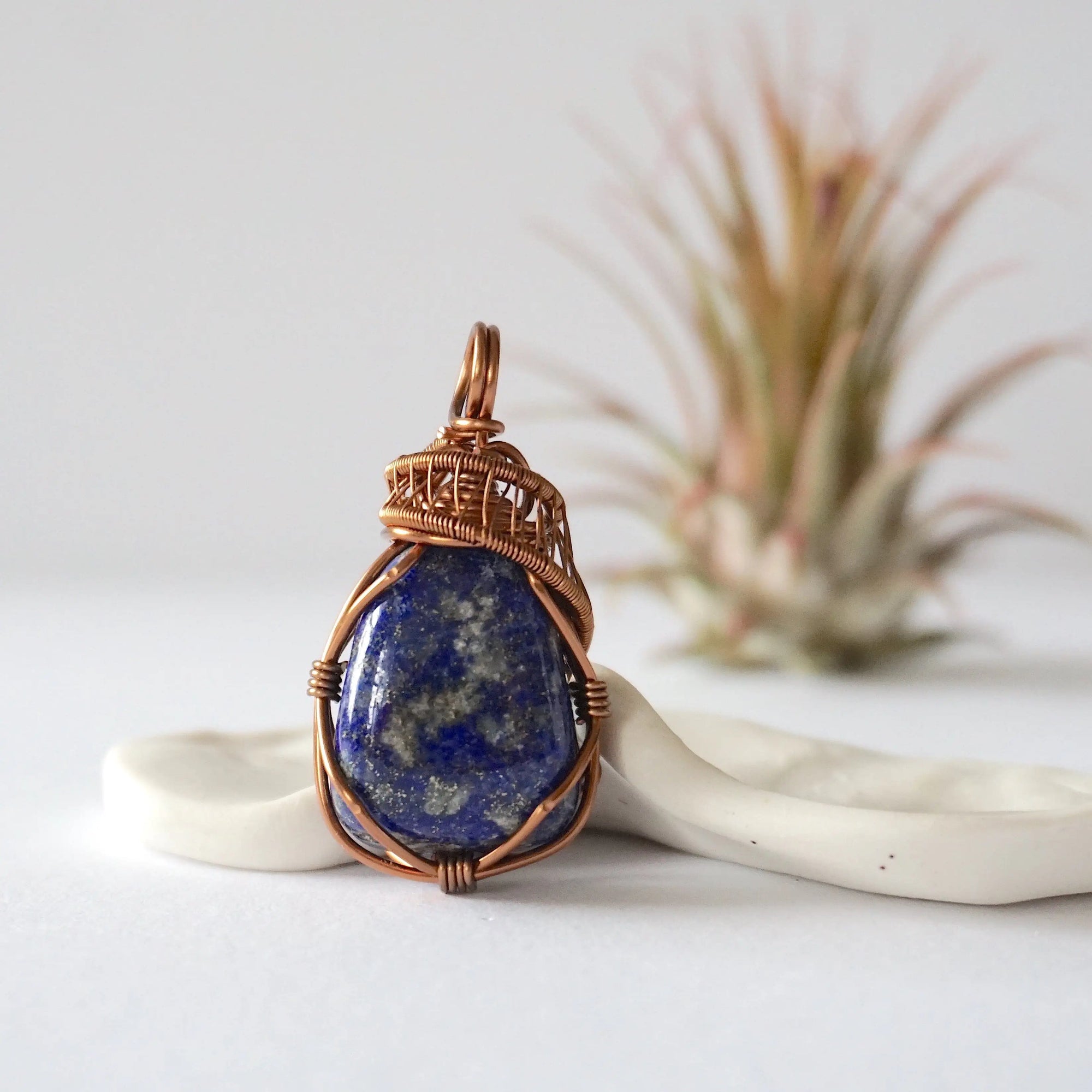 Lapis Lazuli Crystal Necklace - Antique Bronze Wire Wrapped Pendant DesignsbyNatureGems