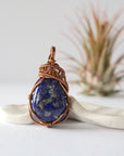 Lapis Lazuli Crystal Necklace - Antique Bronze Wire Wrapped Pendant DesignsbyNatureGems