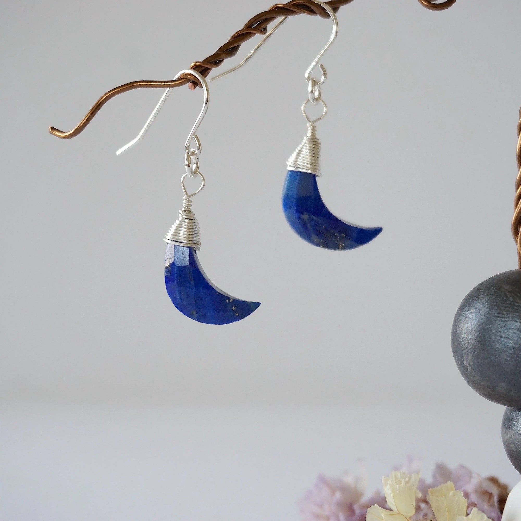 Lapis Lazuli Sterling Silver Moon Earring Designs by Nature Gems