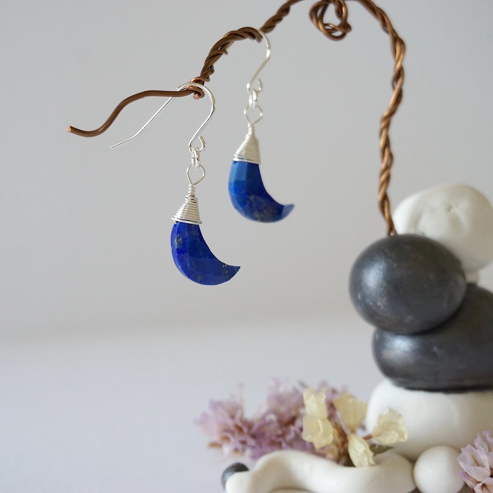 Lapis Lazuli Sterling Silver Moon Earring Designs by Nature Gems