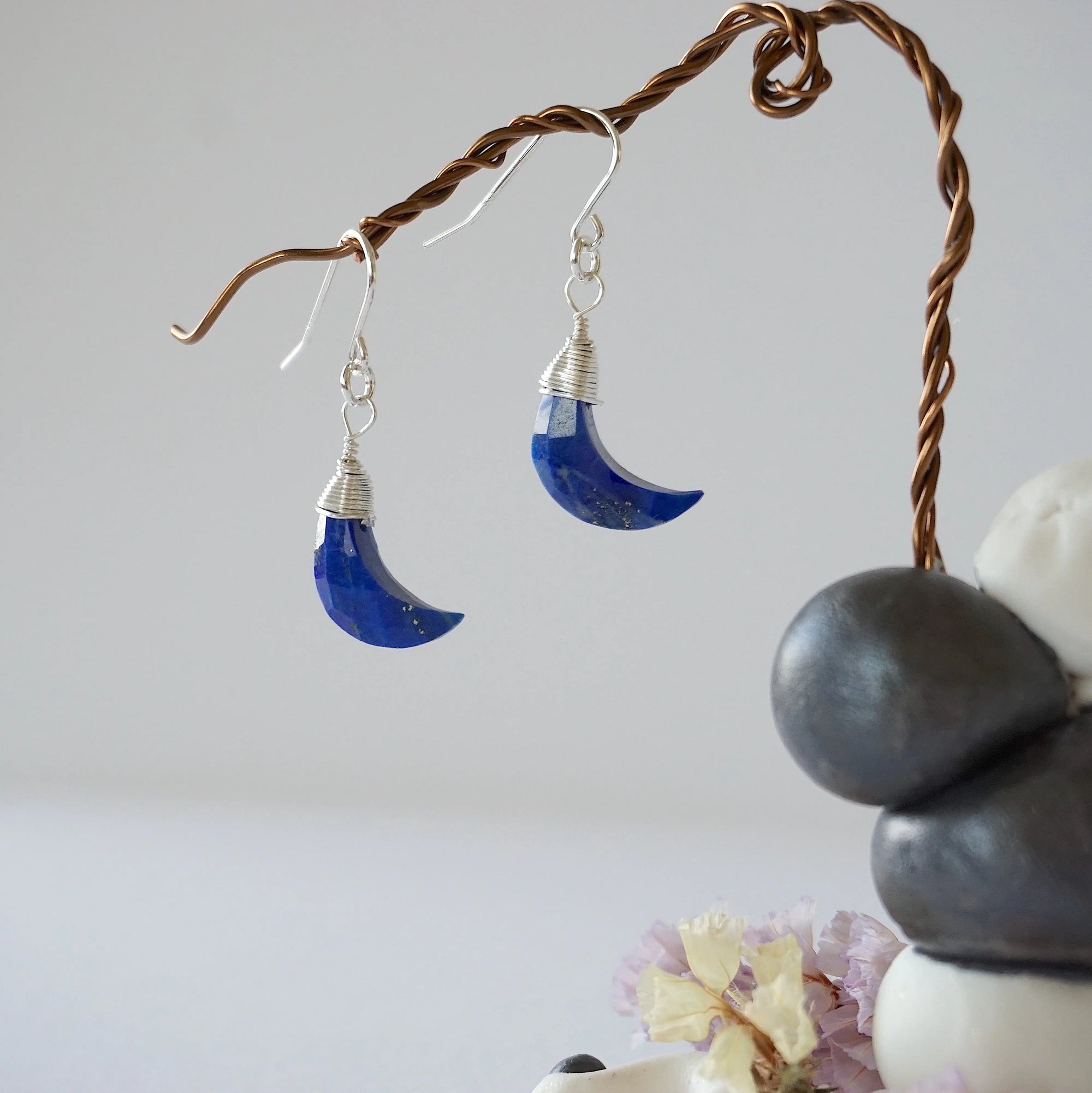 Lapis Lazuli Sterling Silver Moon Earring Designs by Nature Gems