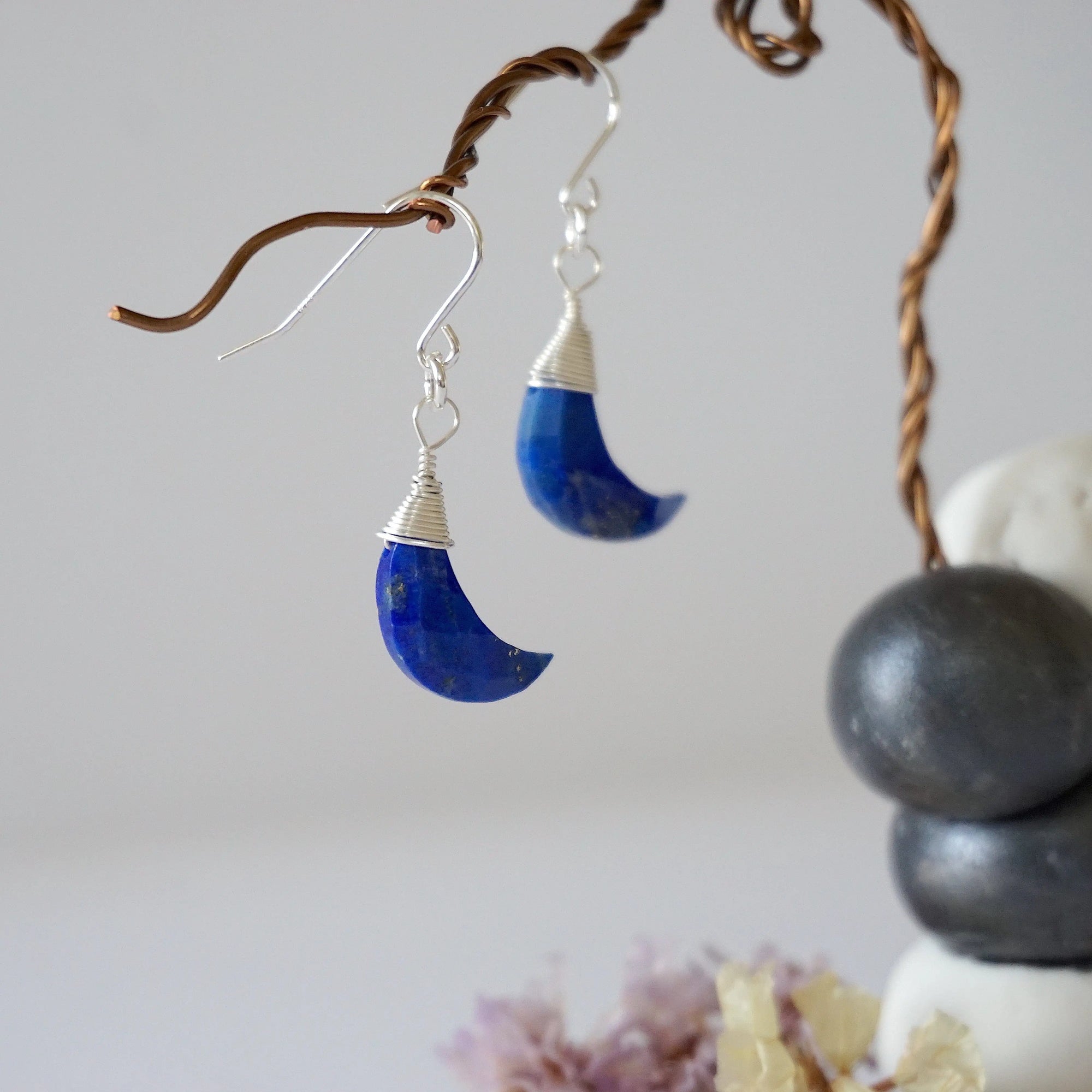 Lapis Lazuli Sterling Silver Moon Earring Designs by Nature Gems