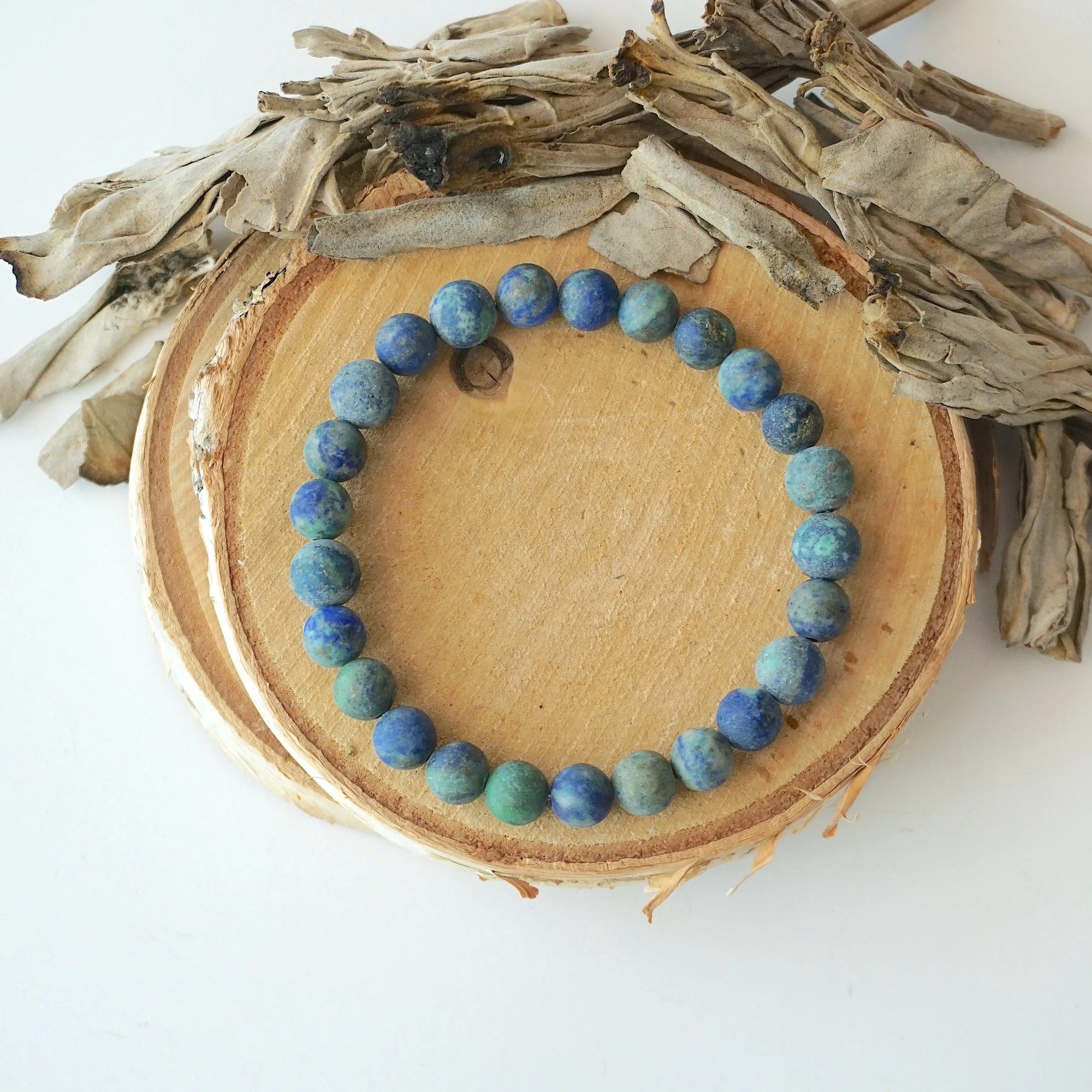 Matte Azurite Healing Crystal - Mala Bracelet DesignsbyNatureGems