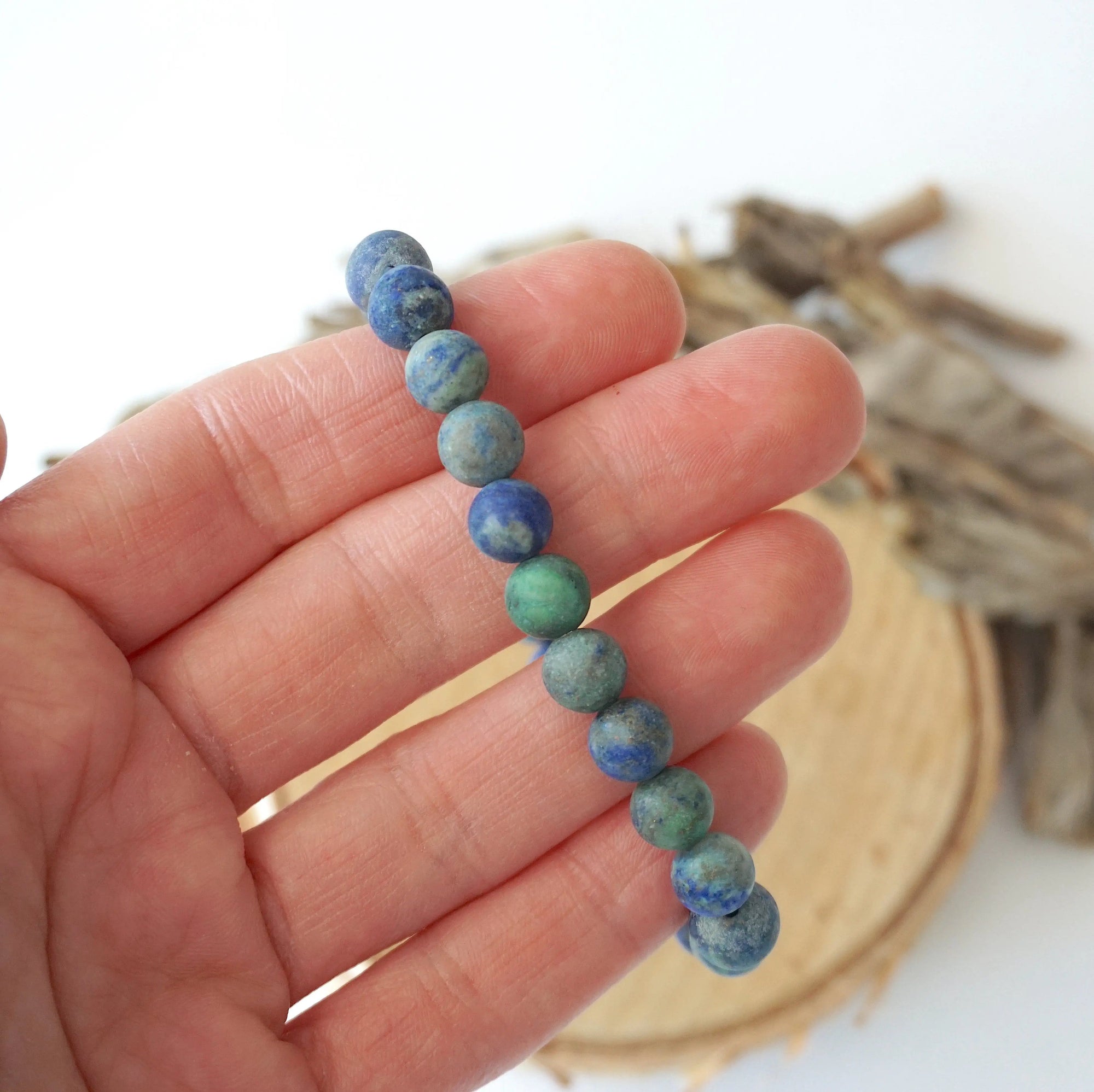 Matte Azurite Healing Crystal - Mala Bracelet DesignsbyNatureGems