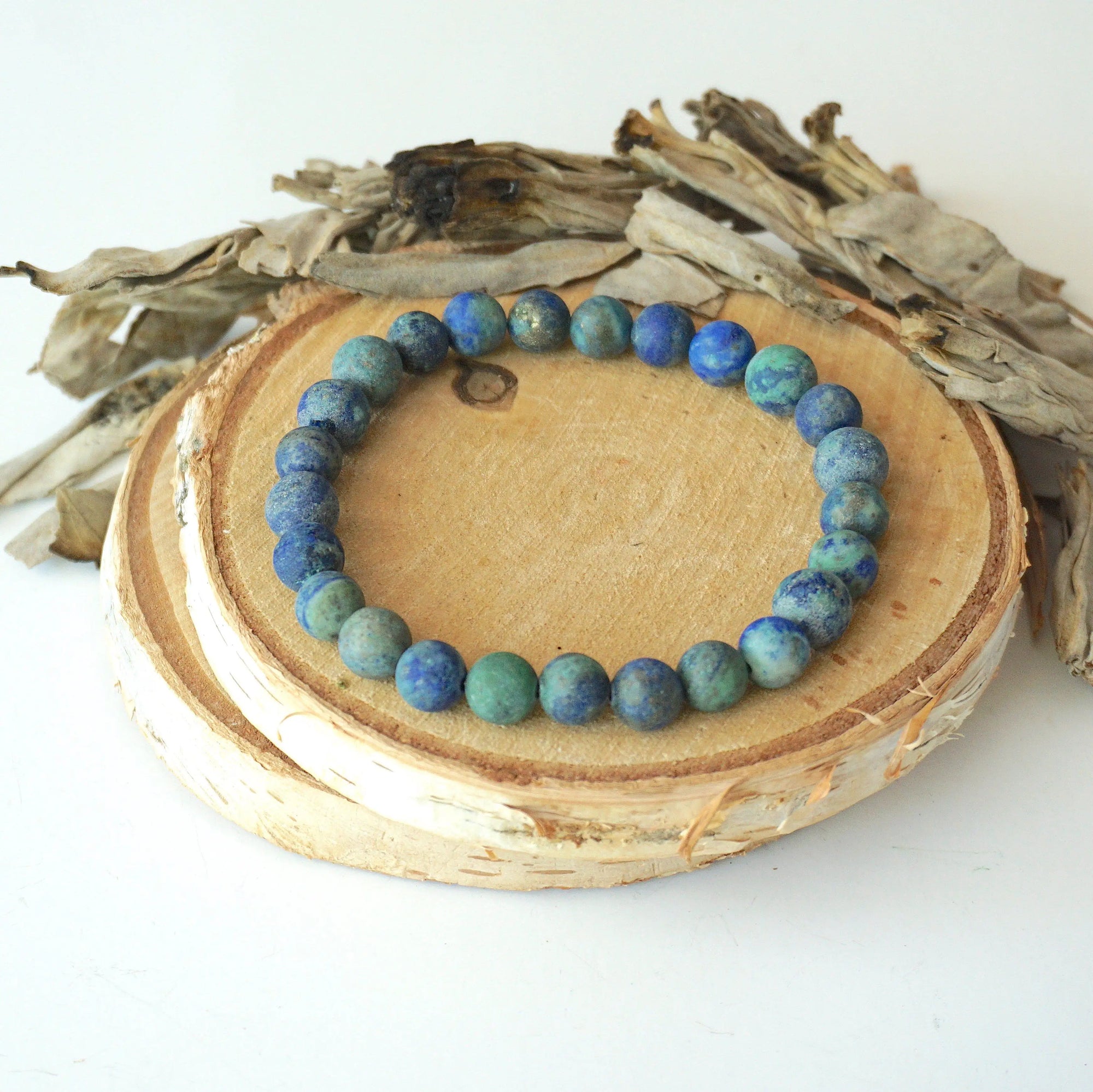 Matte Azurite Healing Crystal - Mala Bracelet DesignsbyNatureGems