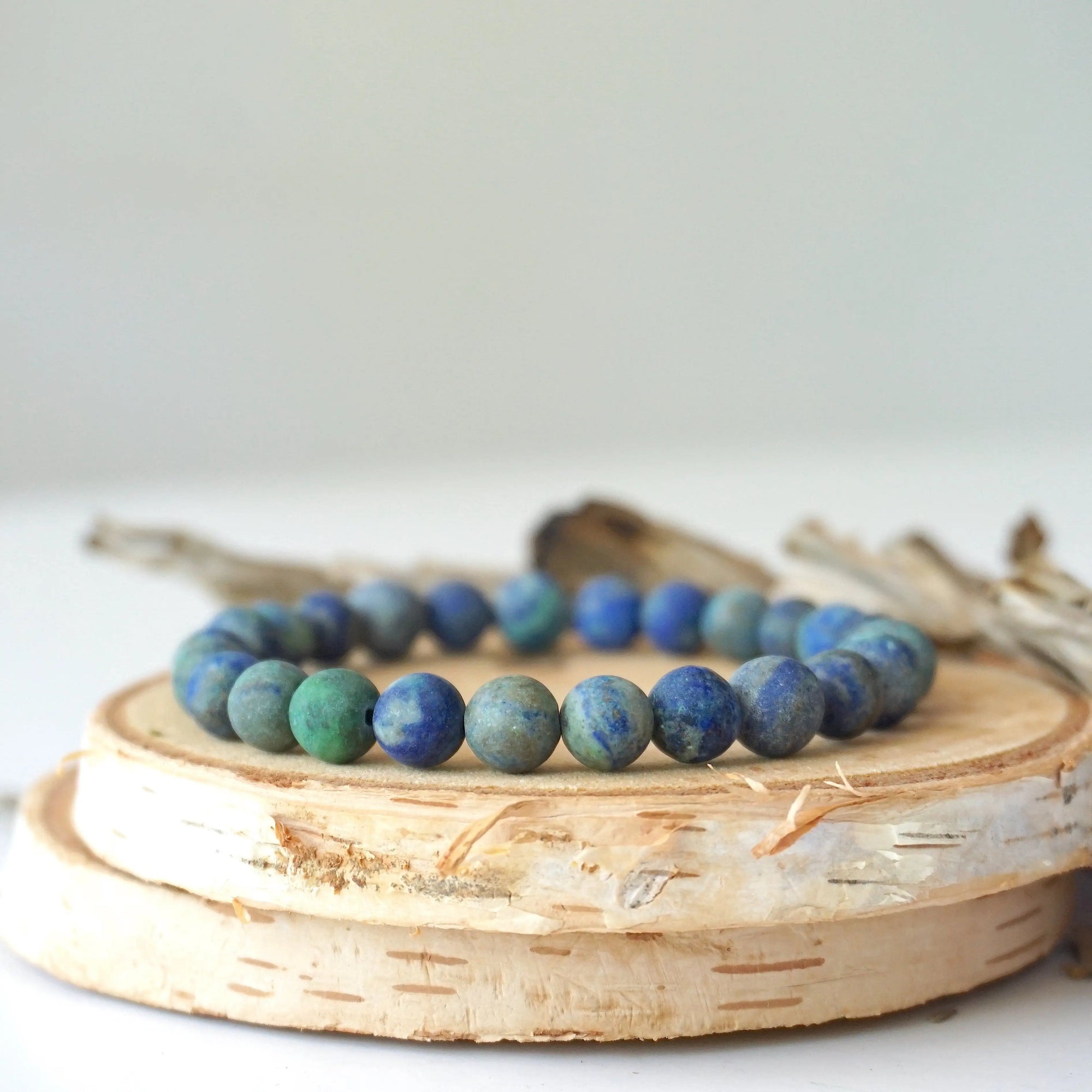 Matte Azurite Healing Crystal - Mala Bracelet DesignsbyNatureGems