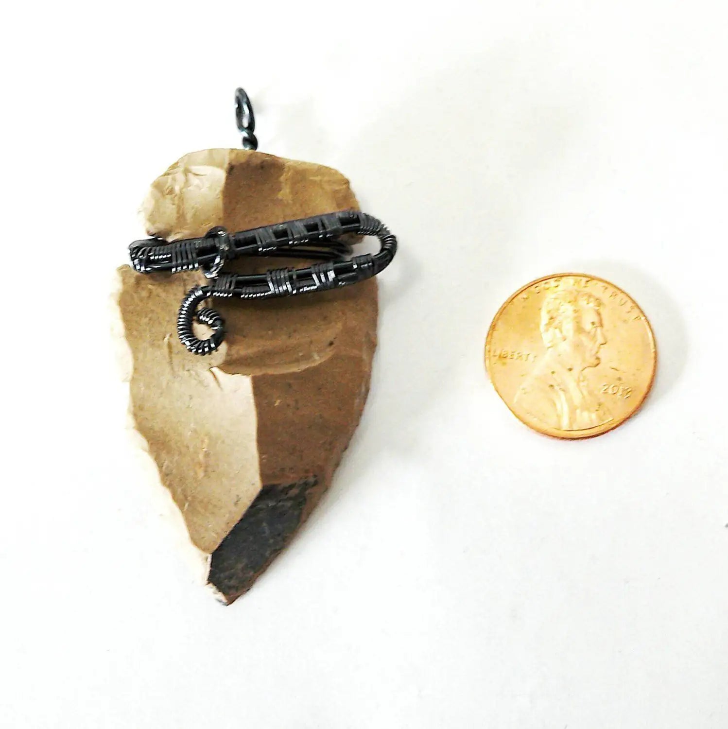 Men's Flint Arrowhead Pendant Necklace - Dark Blue Wire Wrapped DesignsbyNatureGems