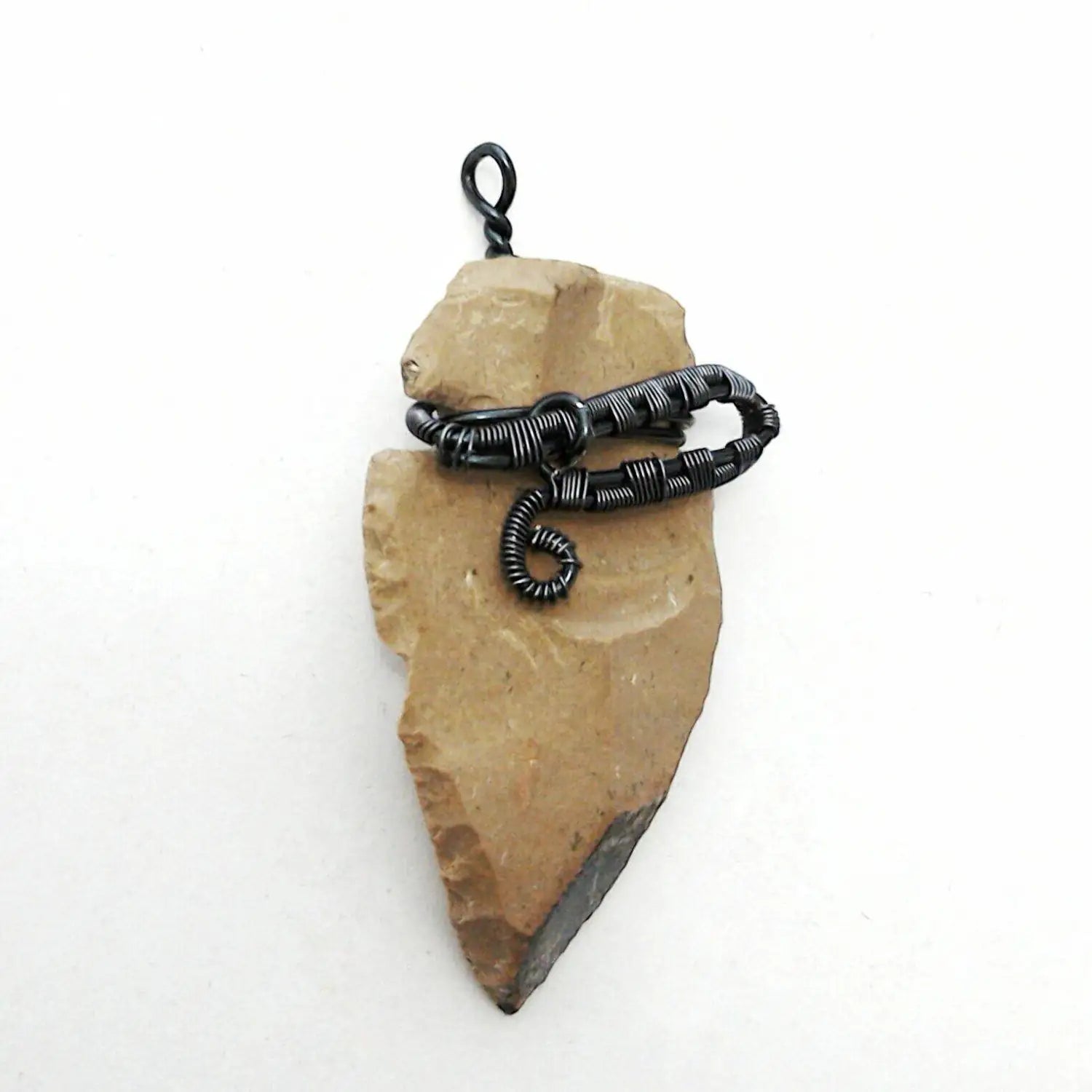Men's Flint Arrowhead Pendant Necklace - Dark Blue Wire Wrapped DesignsbyNatureGems