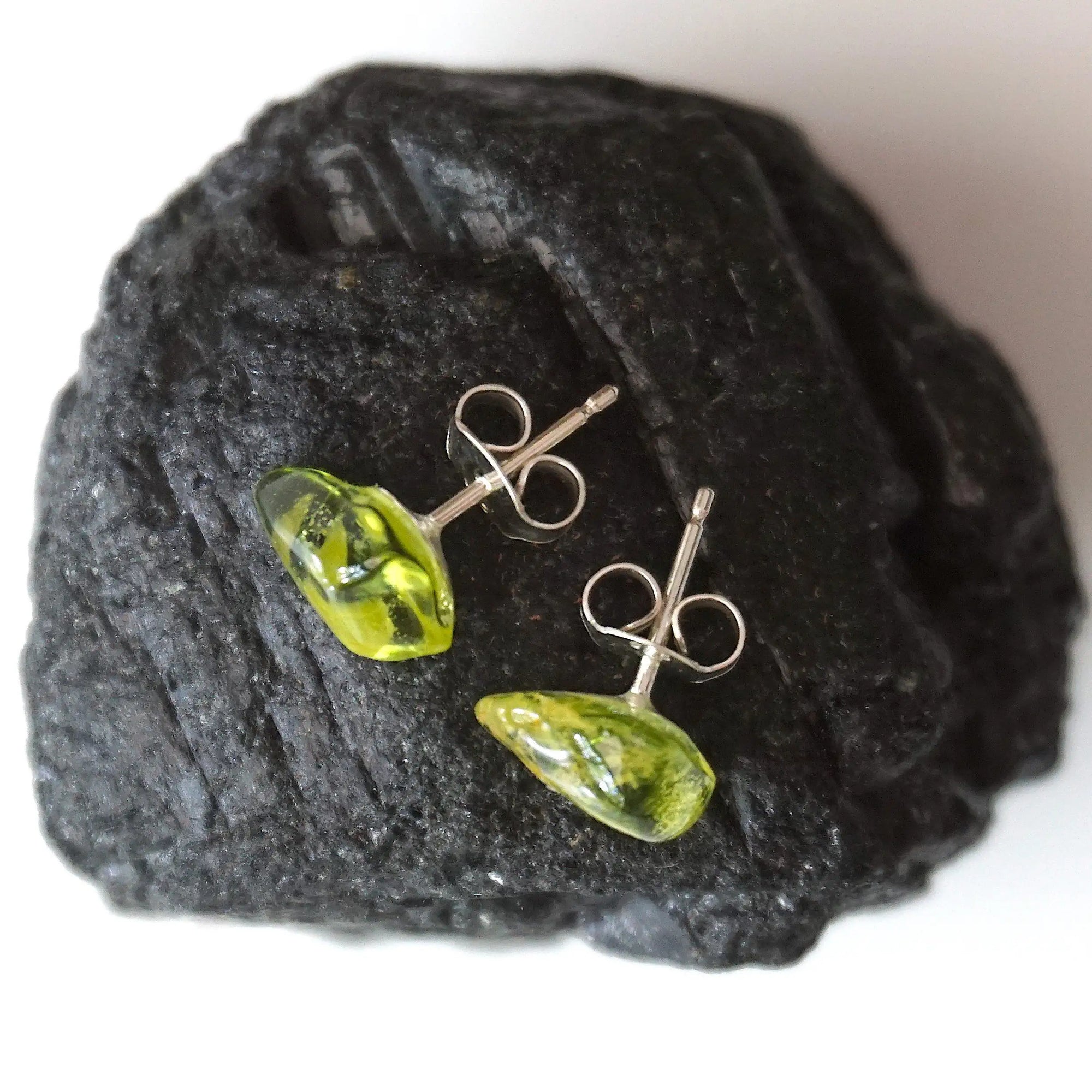 Men's Raw Green Peridot Crystal Stud Earrings DesignsbyNatureGems