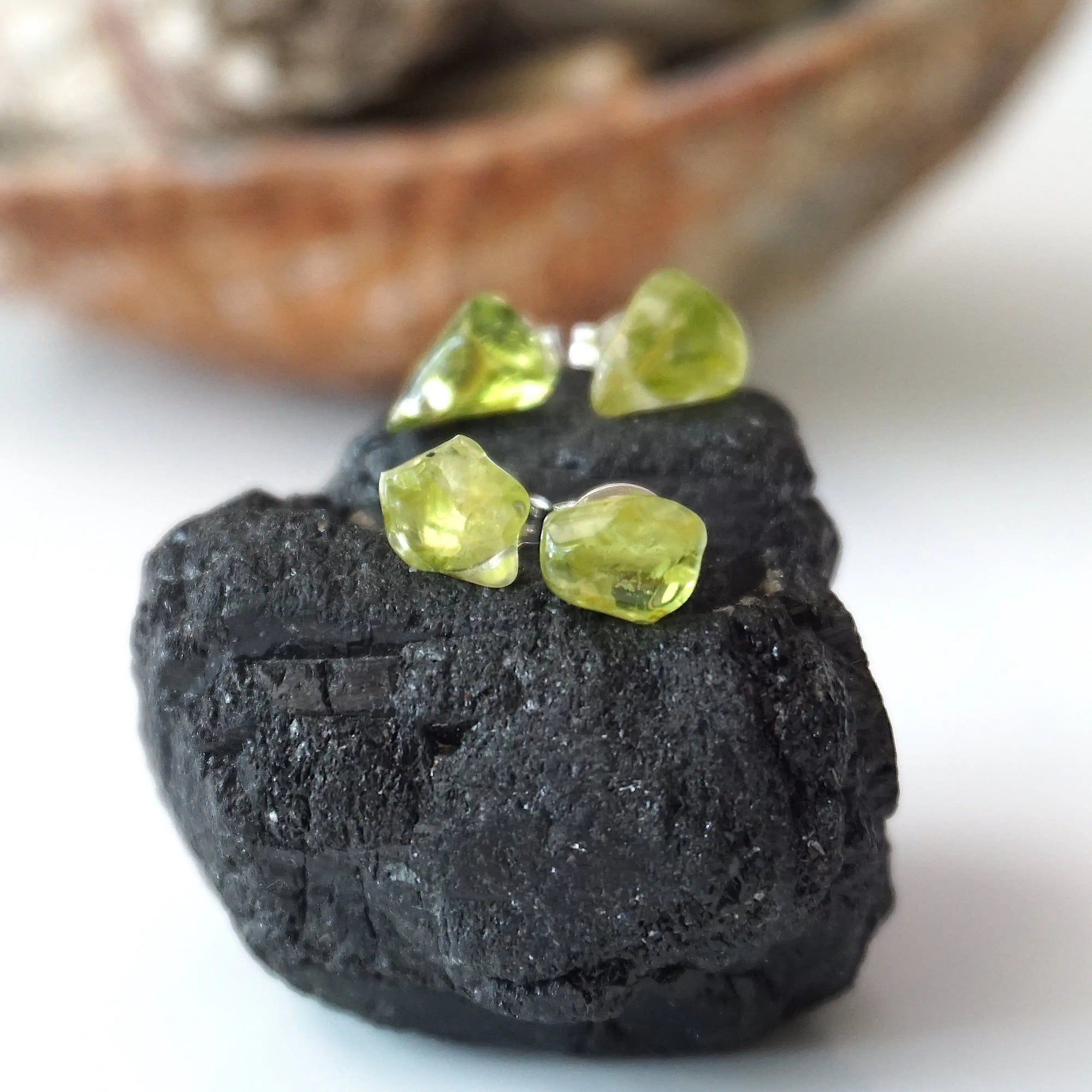 Men's Raw Green Peridot Crystal Stud Earrings DesignsbyNatureGems