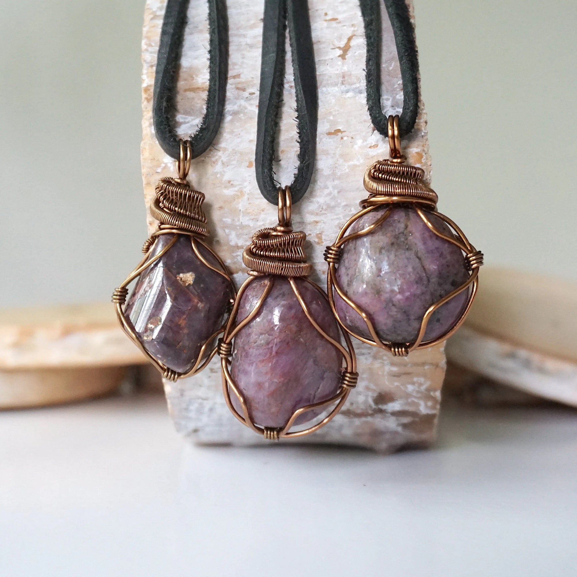 Men’s Ruby Pendant - in Antique Bronze - with Black Leather Cord Designs by Nature Gems