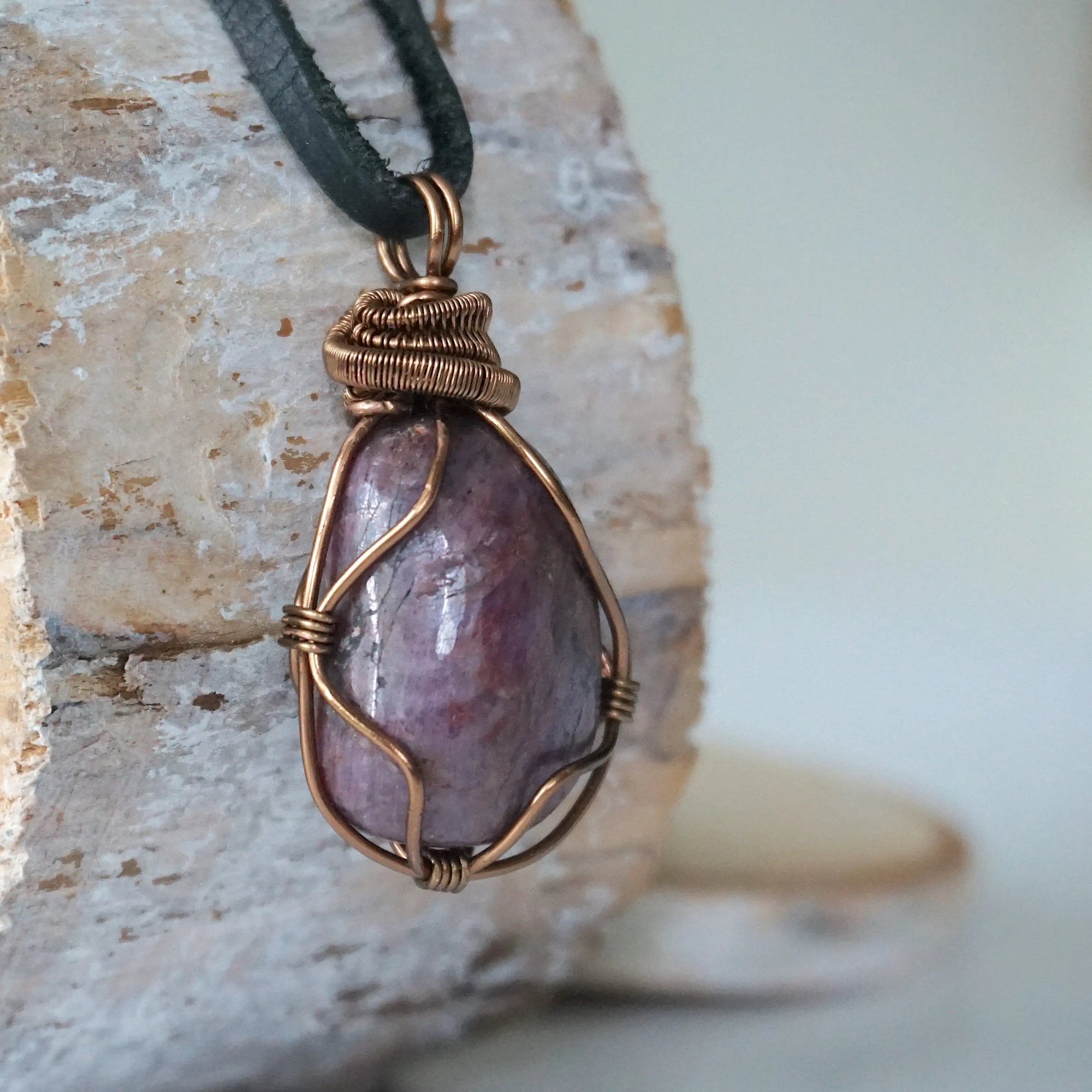 Men’s Ruby Pendant - in Antique Bronze - with Black Leather Cord Designs by Nature Gems