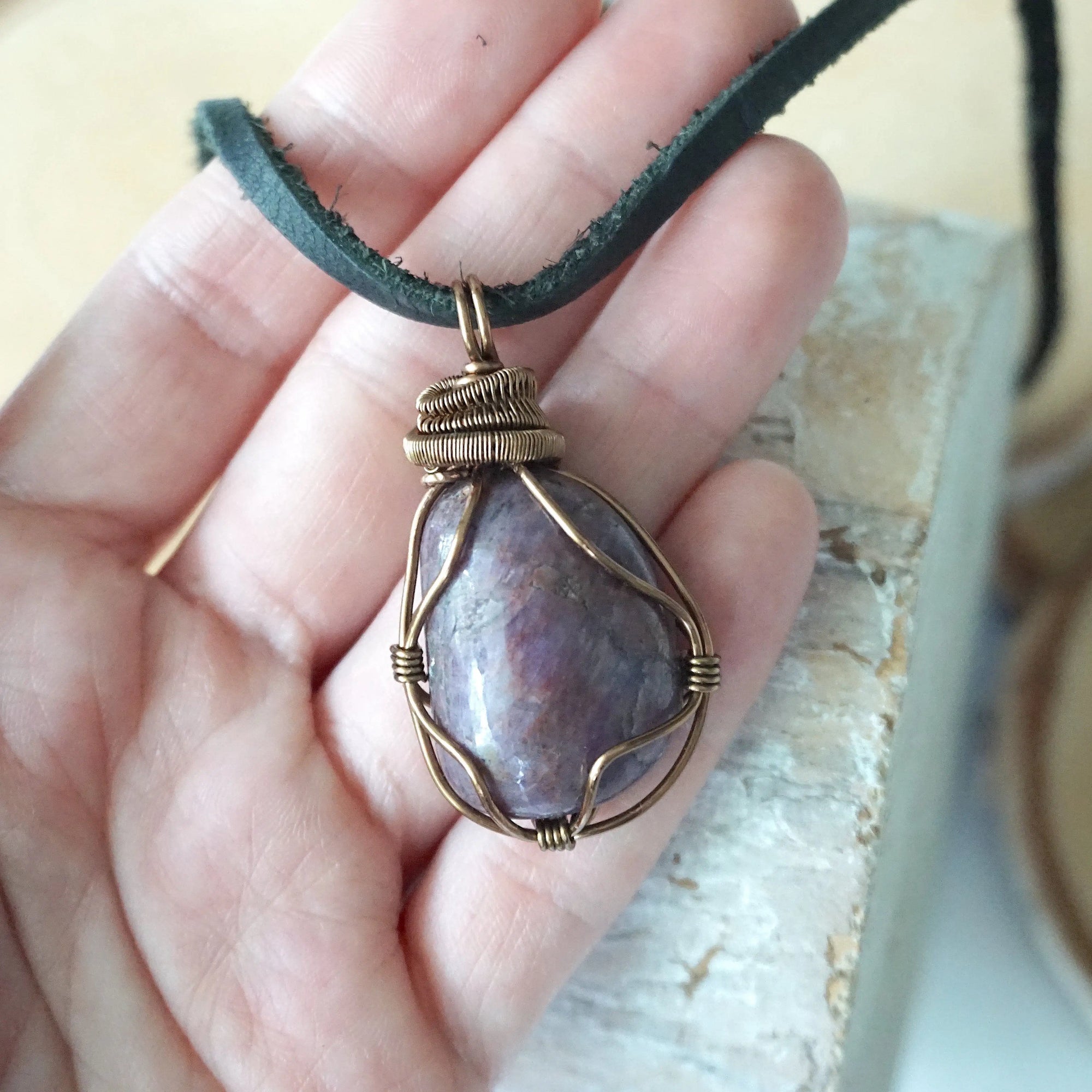 Men’s Ruby Pendant - in Antique Bronze - with Black Leather Cord Designs by Nature Gems