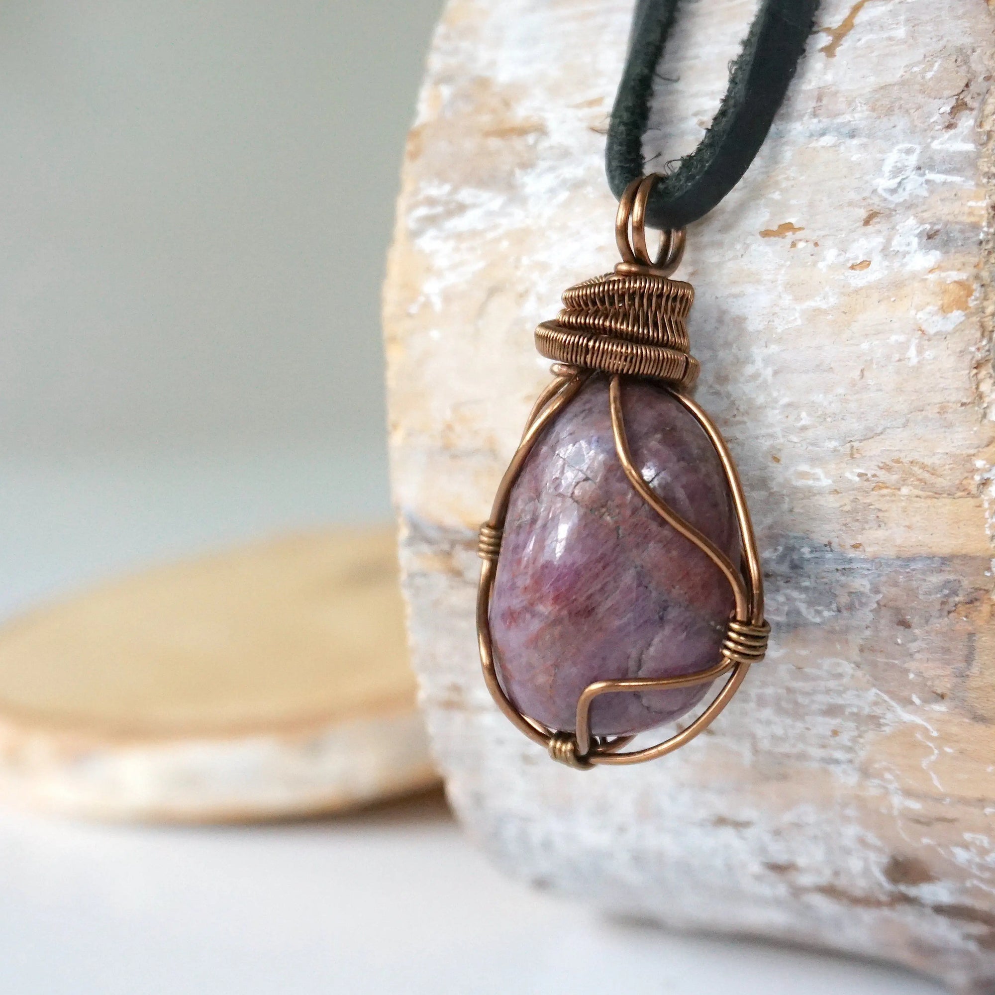 Men’s Ruby Pendant - in Antique Bronze - with Black Leather Cord Designs by Nature Gems