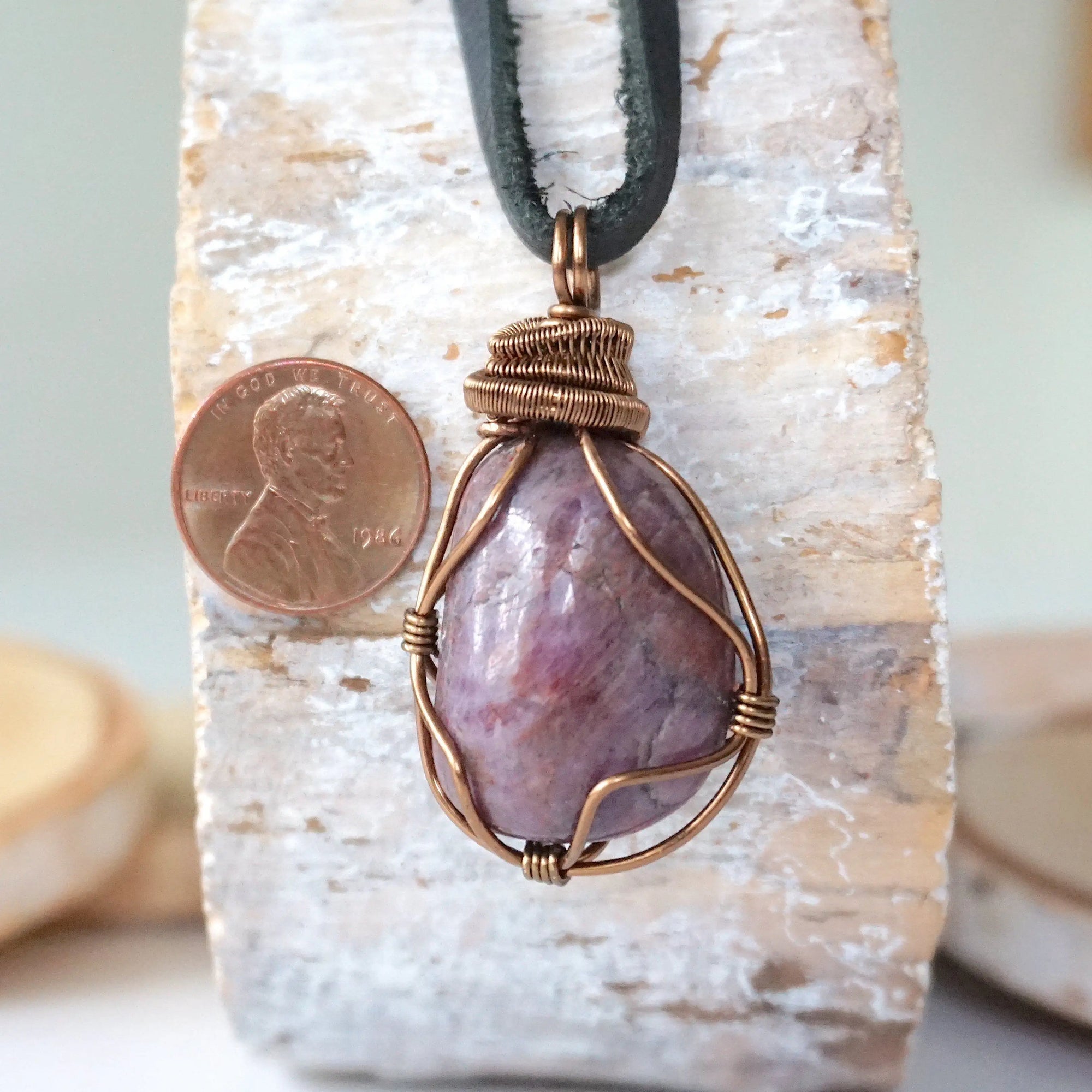 Men’s Ruby Pendant - in Antique Bronze - with Black Leather Cord Designs by Nature Gems