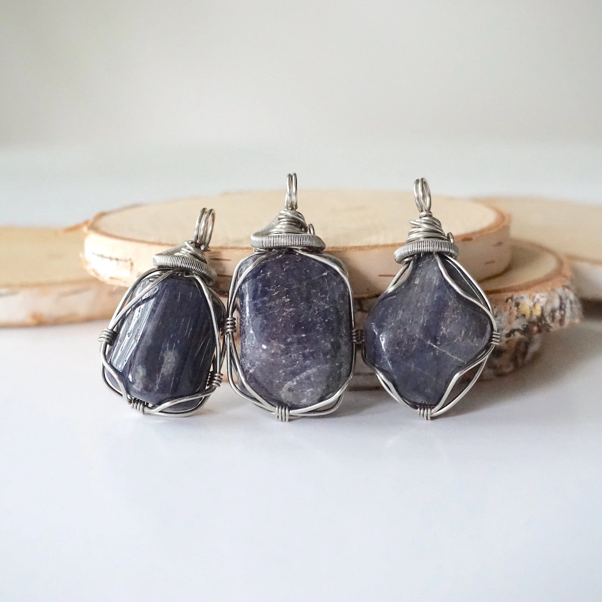 Men's Sapphire Pendant in White Gold - on Black Leather Cord Designs by Nature Gems